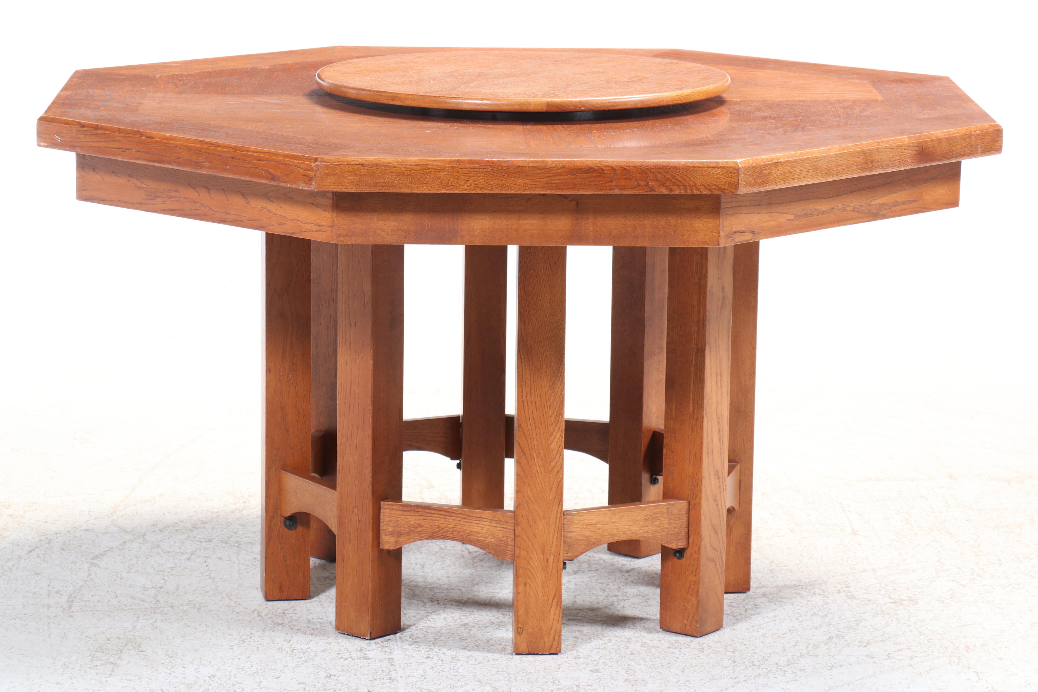 Universal Furniture Ltd. Arts & Crafts Style Oak Dining Set with Lazy Susan