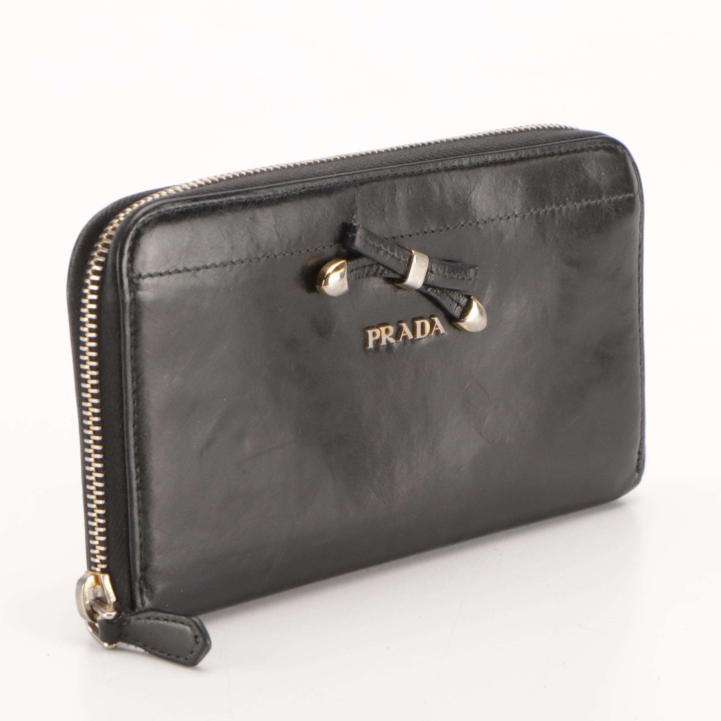 Prada Black Leather Zip-Around Wallet