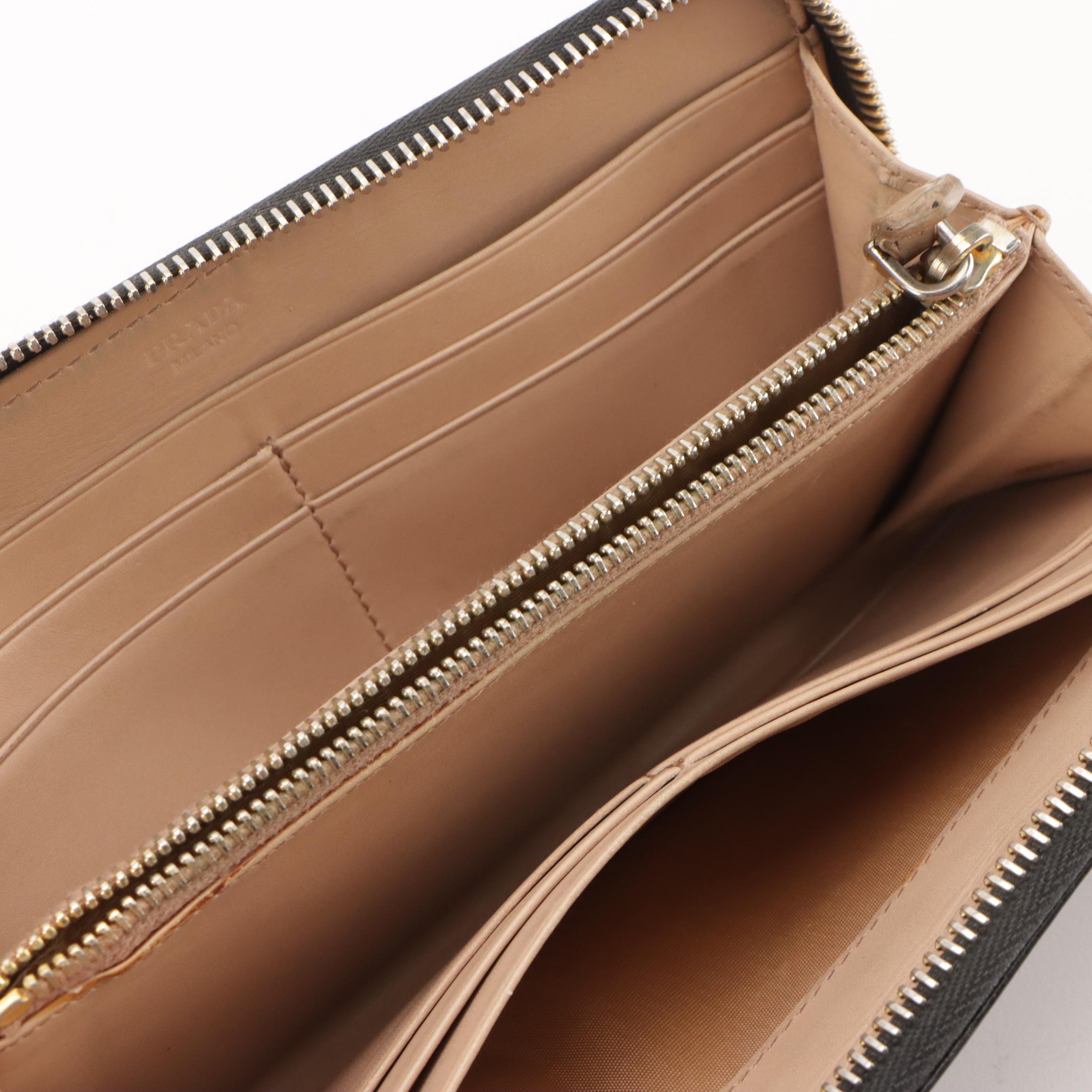 Prada Black Leather Zip-Around Wallet