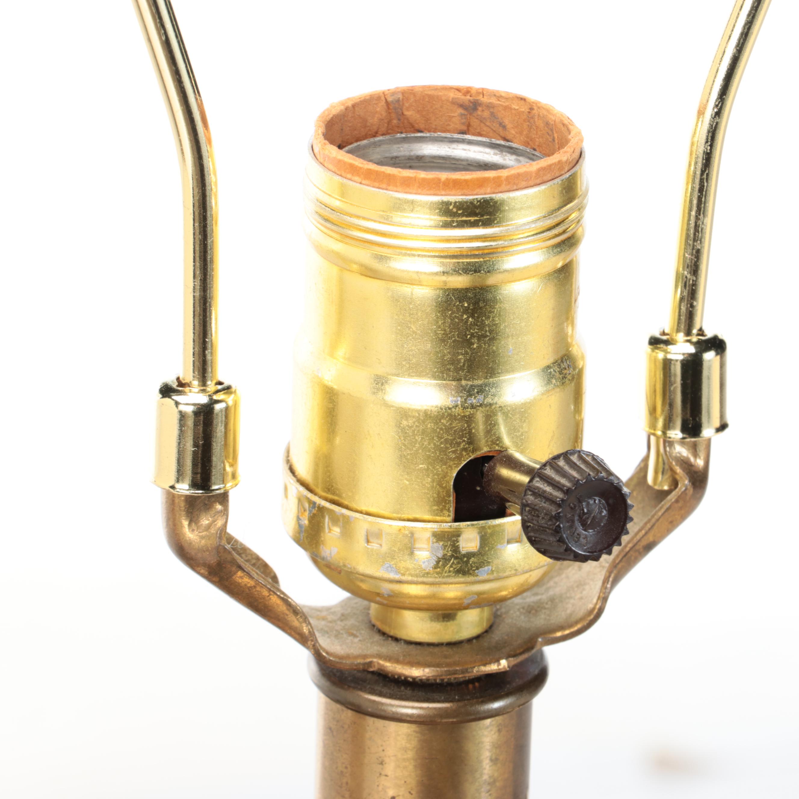 Pair of Cast Brass Elephant Table Lamps and Shirred Silk Shades