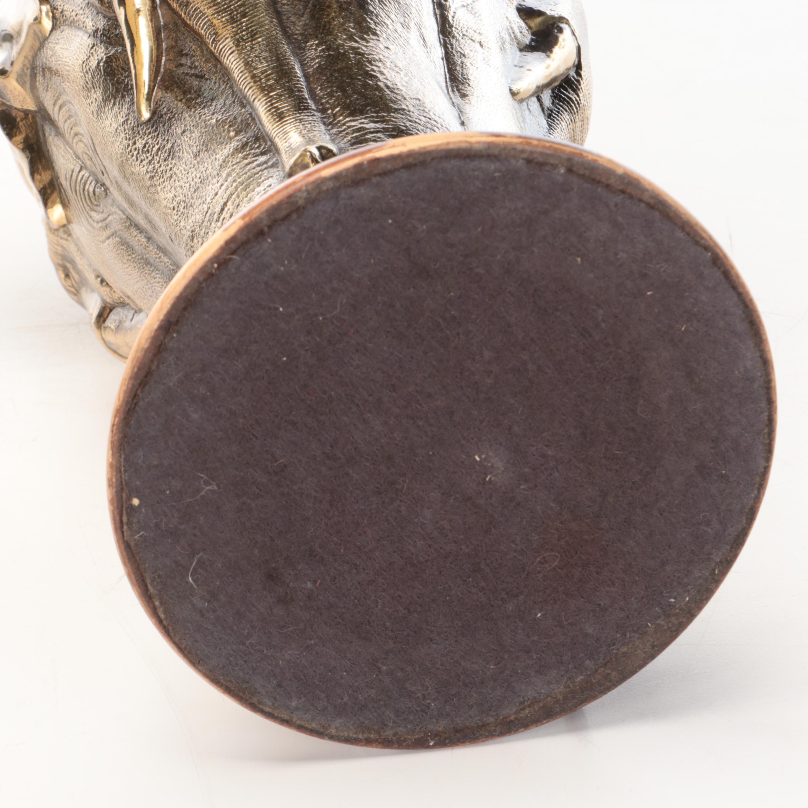 Pair of Cast Brass Elephant Table Lamps and Shirred Silk Shades