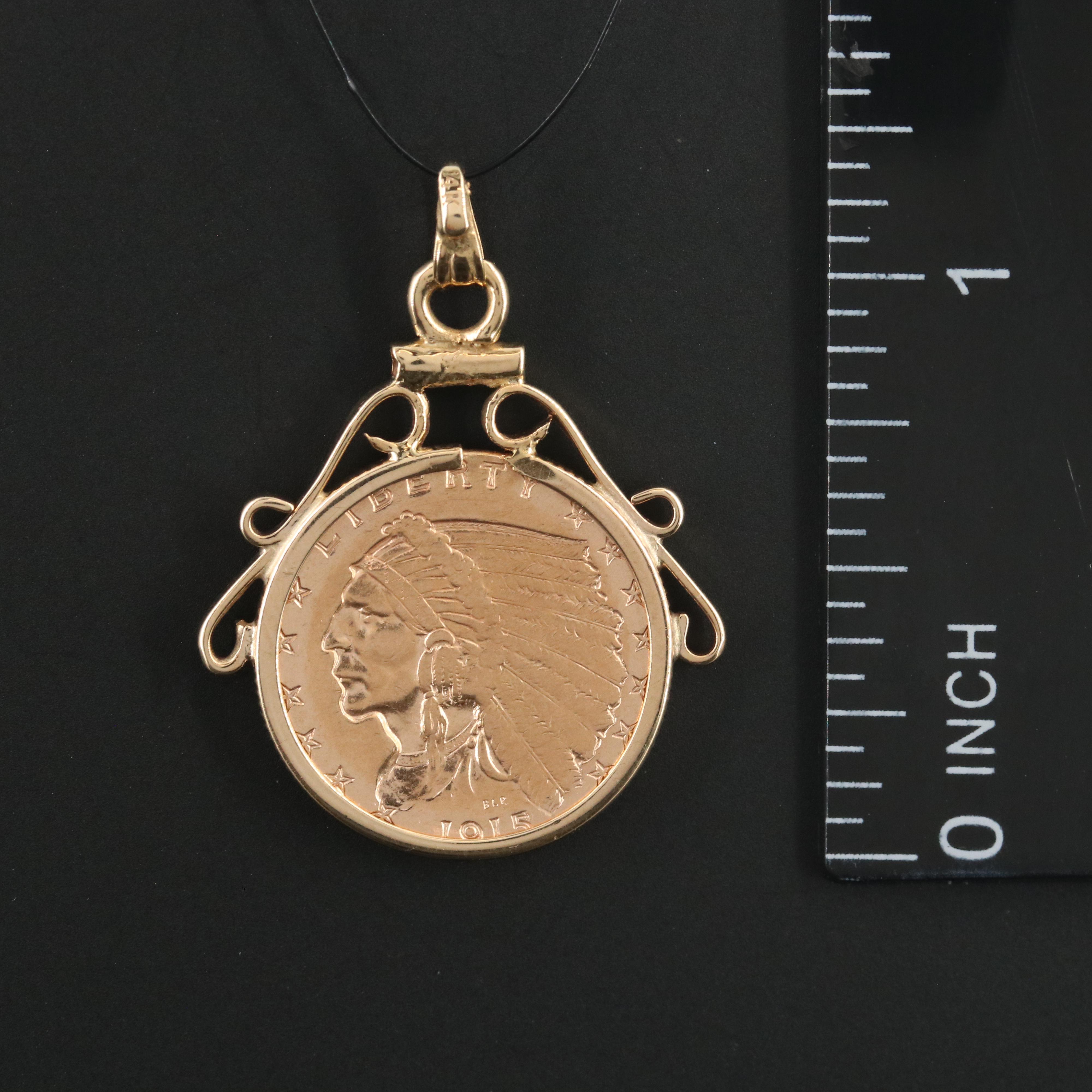 14K Pendant with 1915 Indian Head $2.50 Gold Quarter Eagle Coin