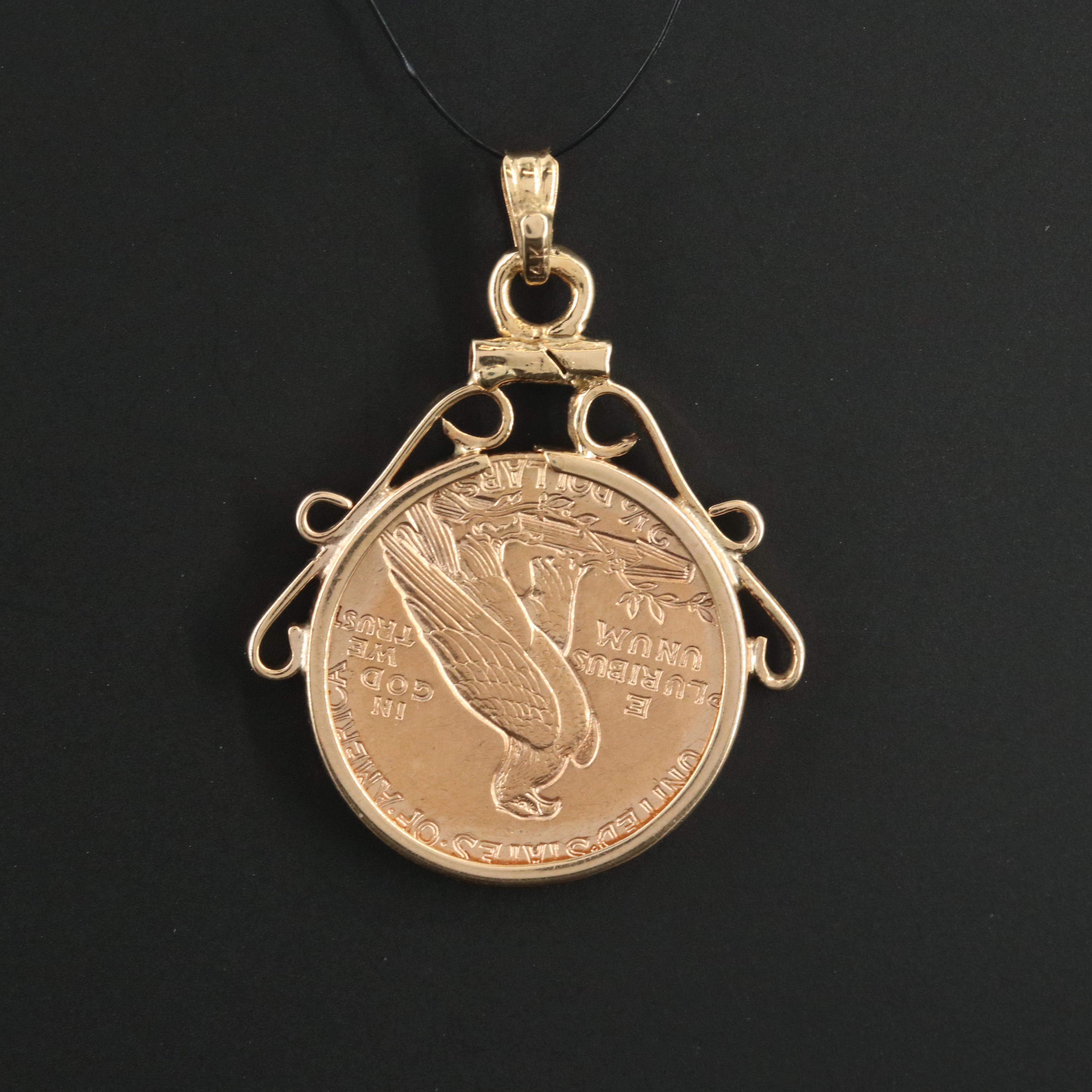 14K Pendant with 1915 Indian Head $2.50 Gold Quarter Eagle Coin