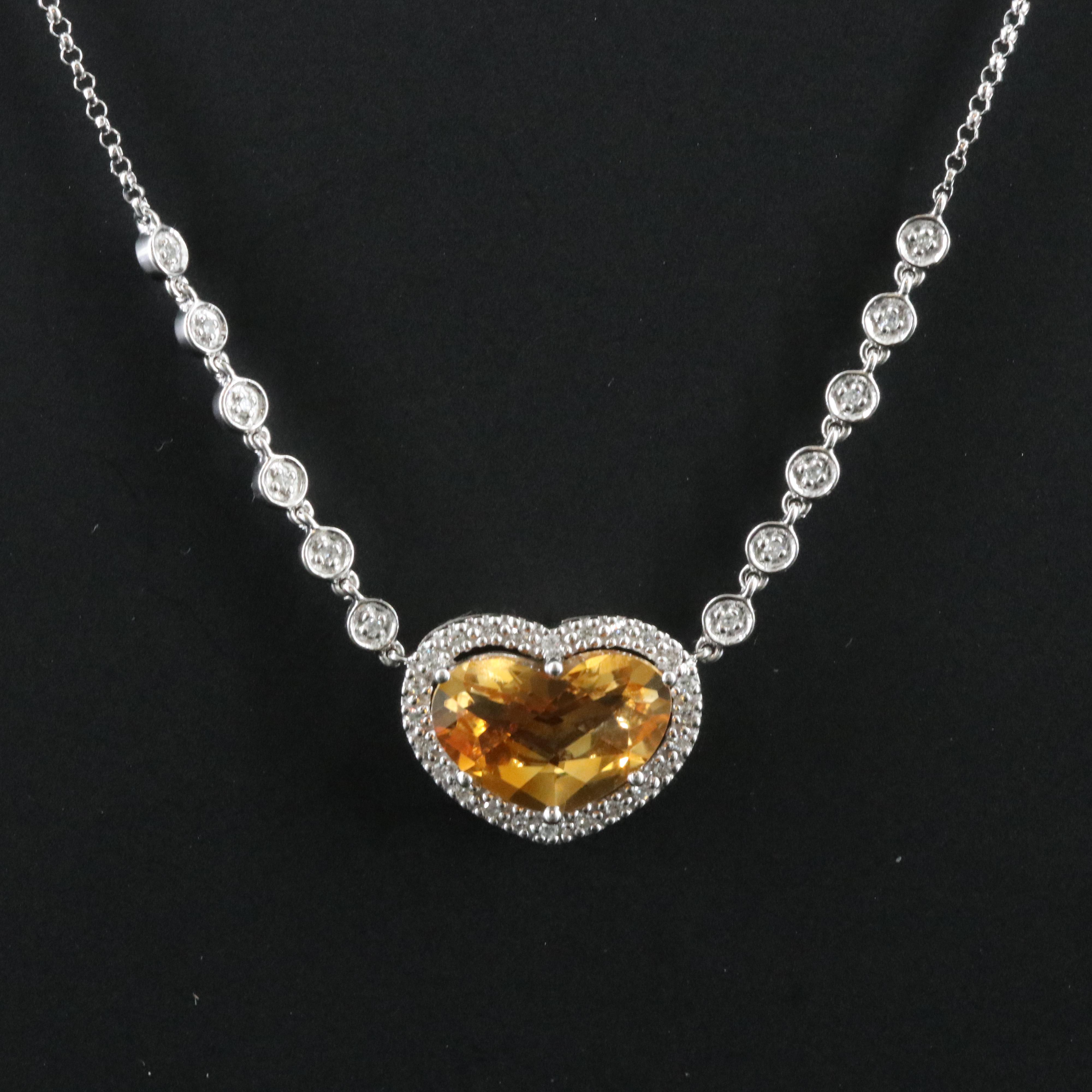 14K Citrine and Diamond Heart Necklace