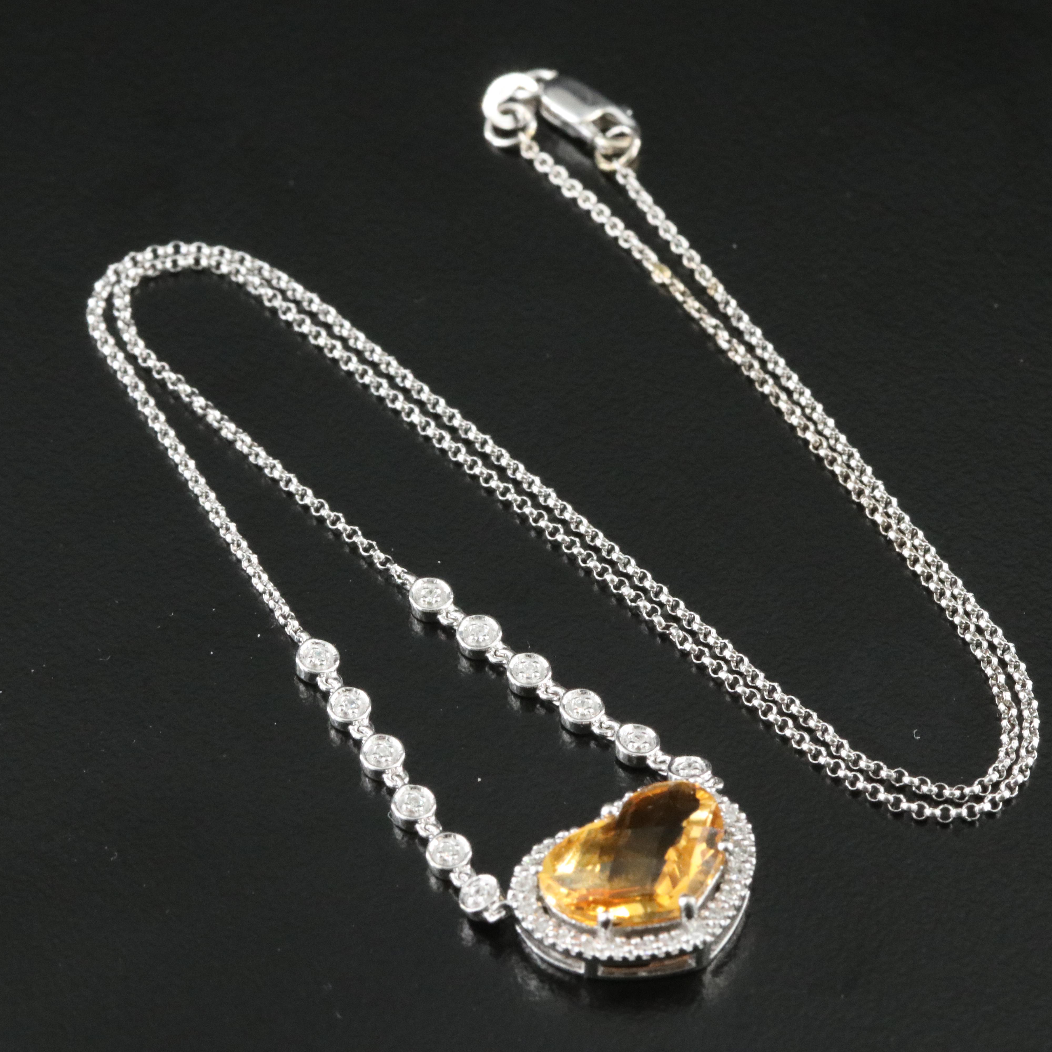 14K Citrine and Diamond Heart Necklace