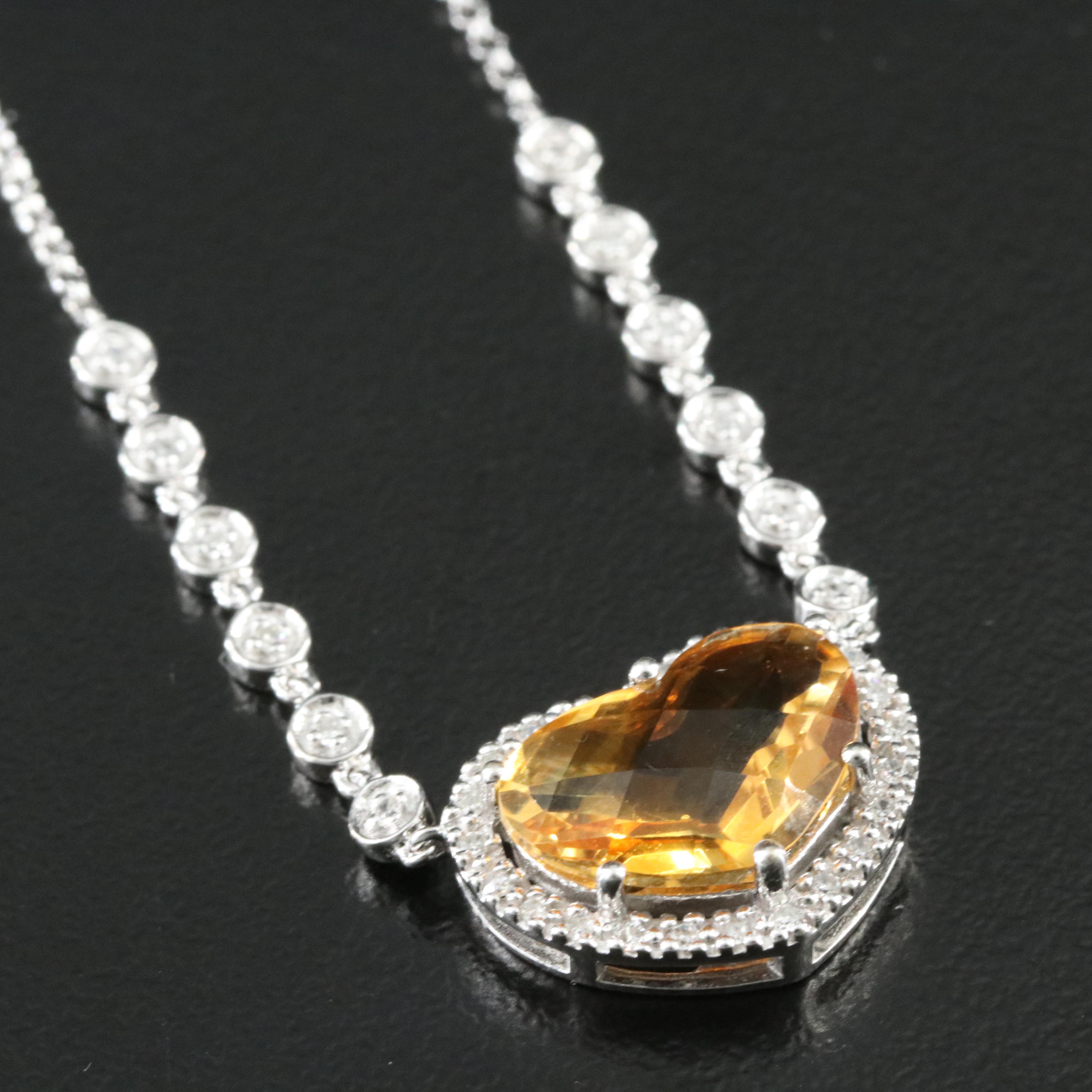 14K Citrine and Diamond Heart Necklace