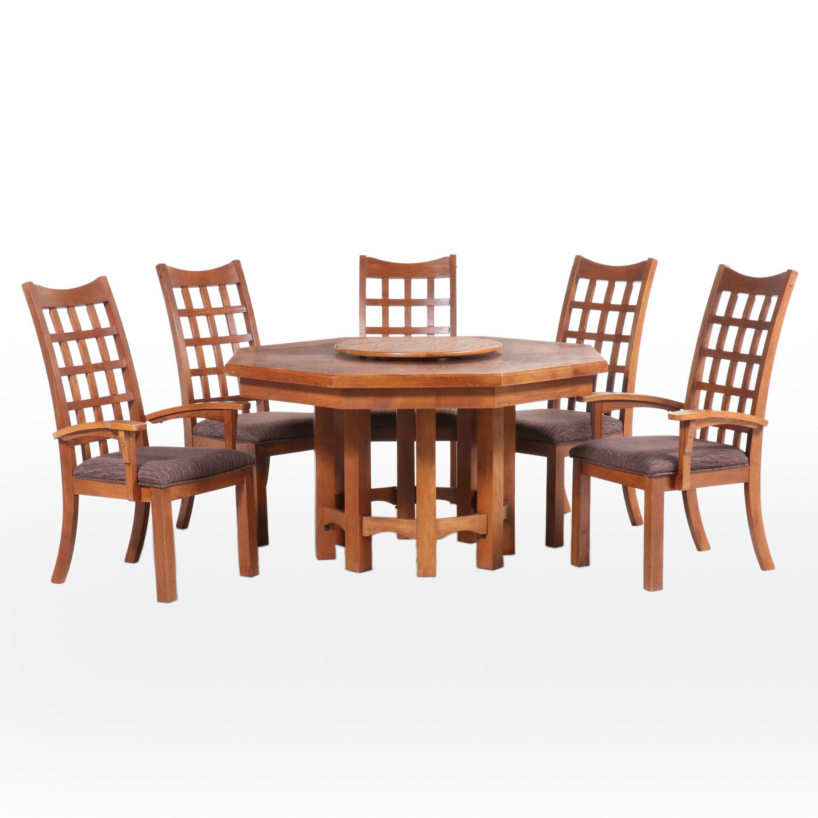 Universal Furniture Ltd. Arts & Crafts Style Oak Dining Set with Lazy Susan