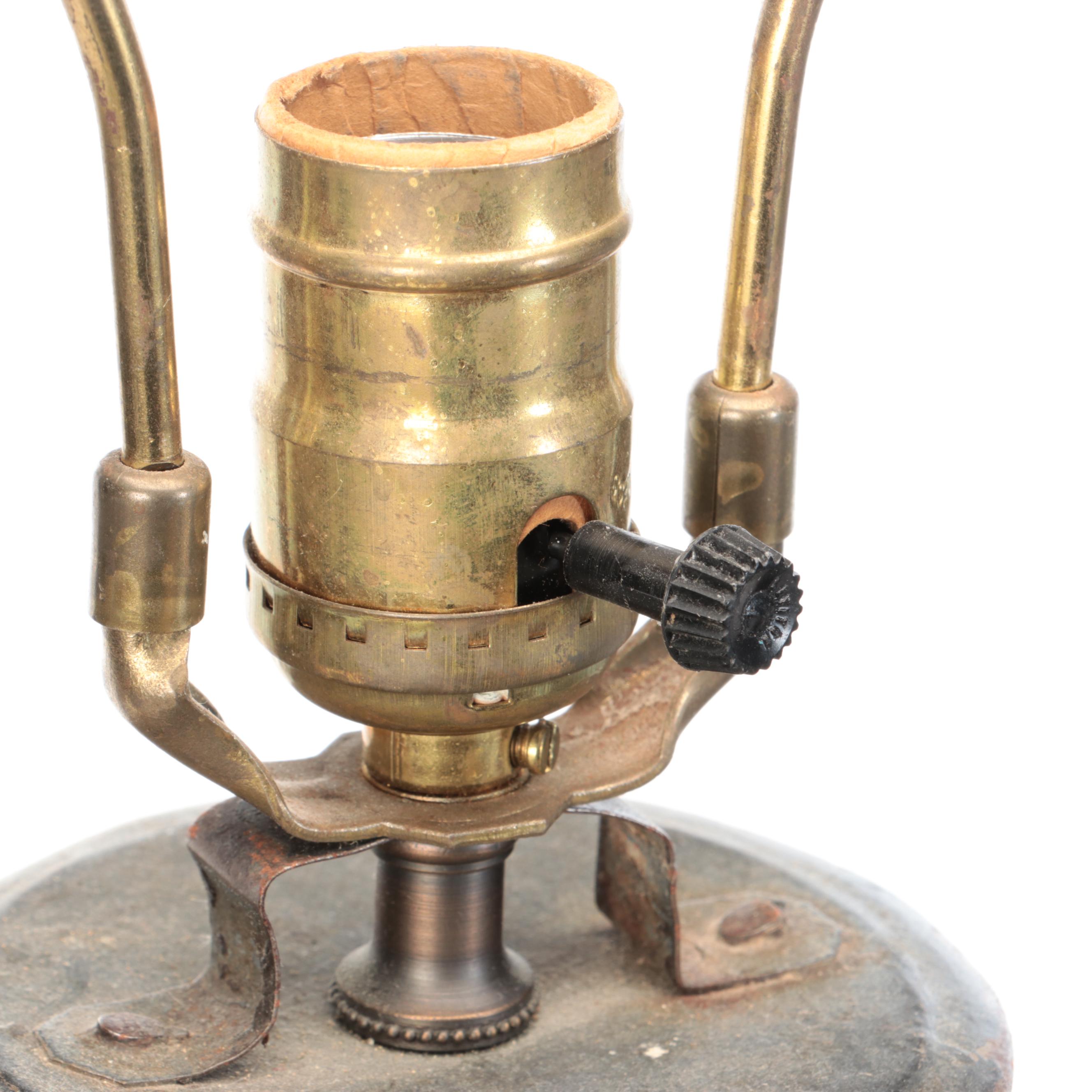 Converted Galvanized Double-Handle Olive Jar Table Lamps with Fluted Shades