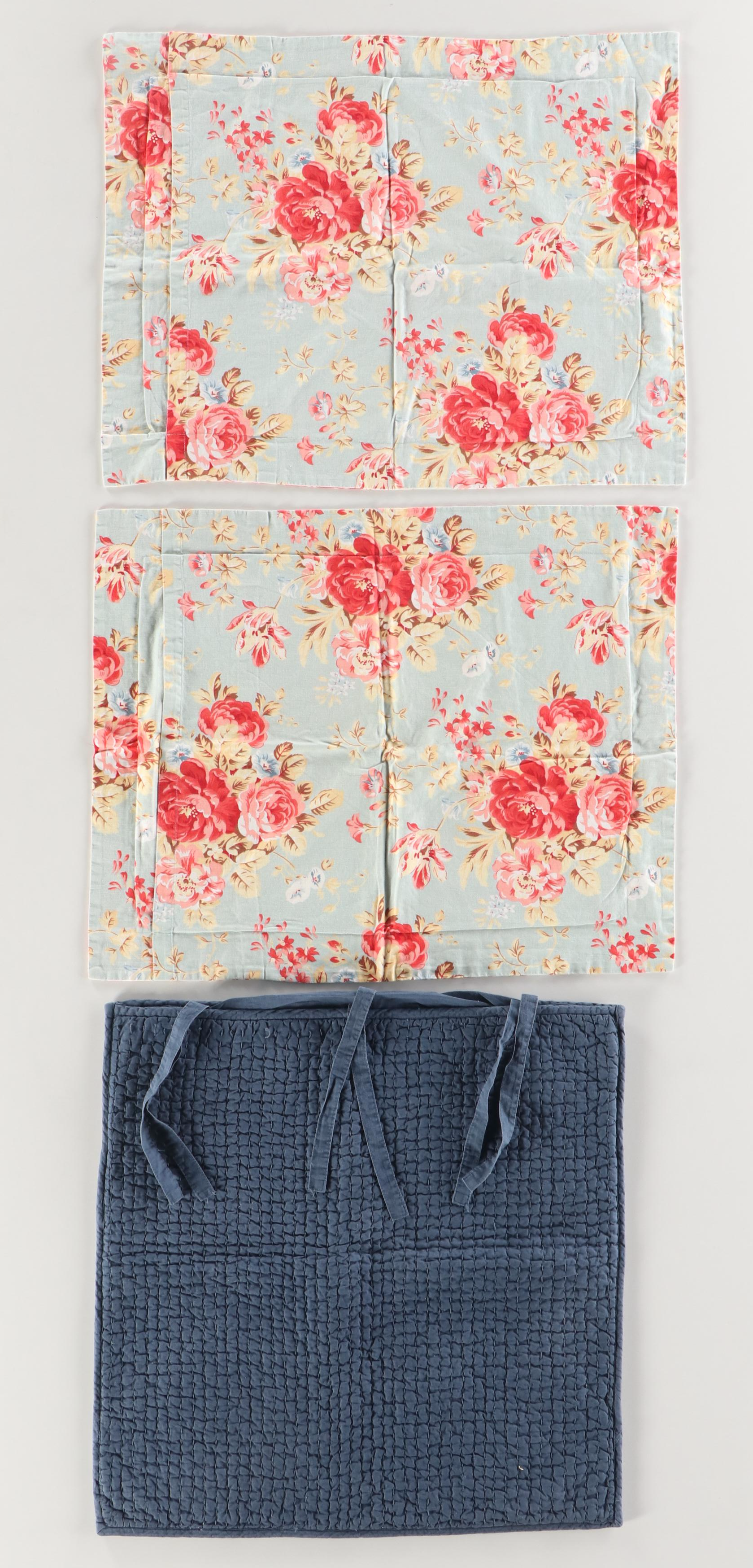 Pottery Barn Cotton Quilt and Shams, Bolster Cover with King Size Bed Skirt