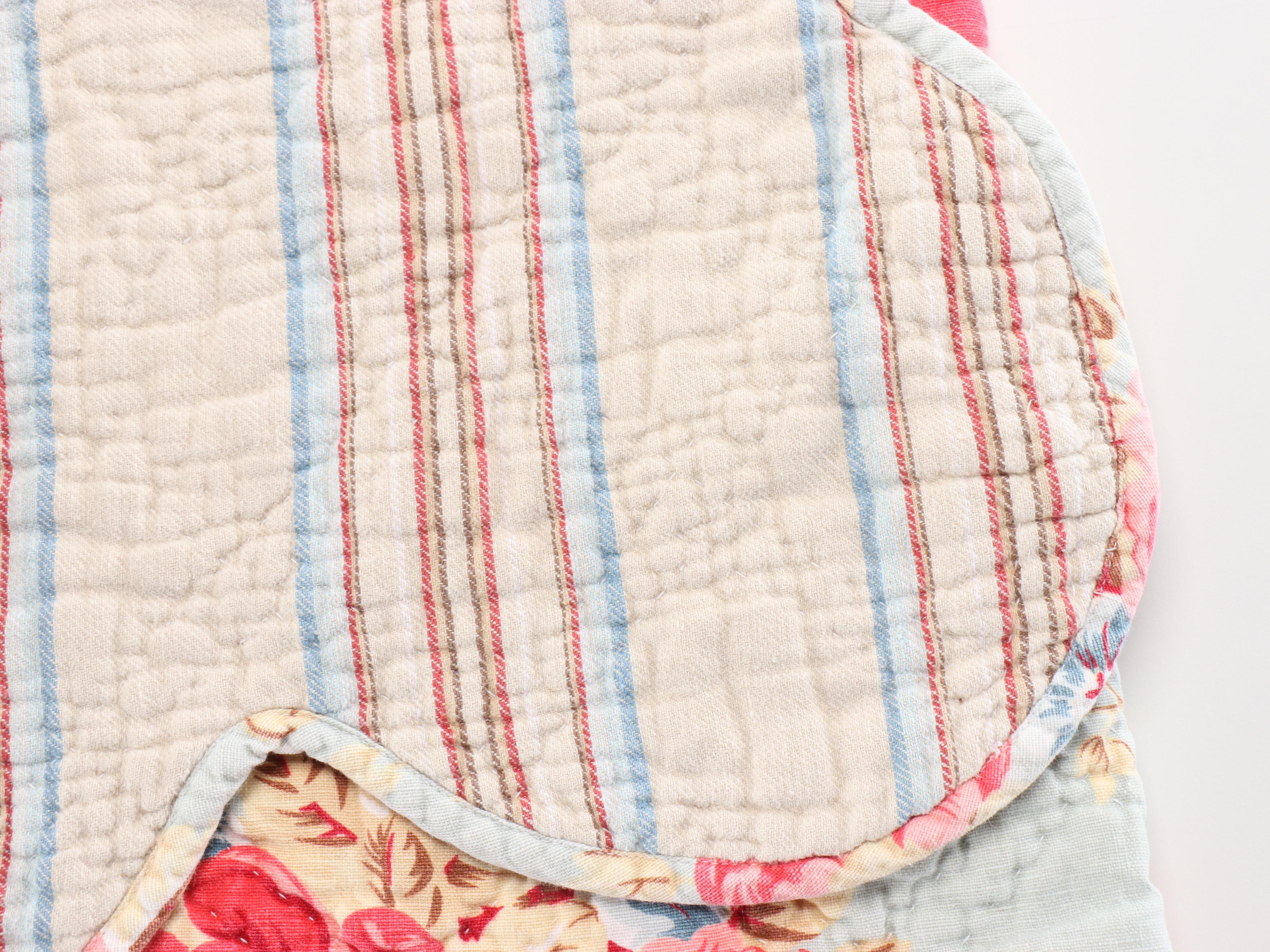 Pottery Barn Cotton Quilt and Shams, Bolster Cover with King Size Bed Skirt