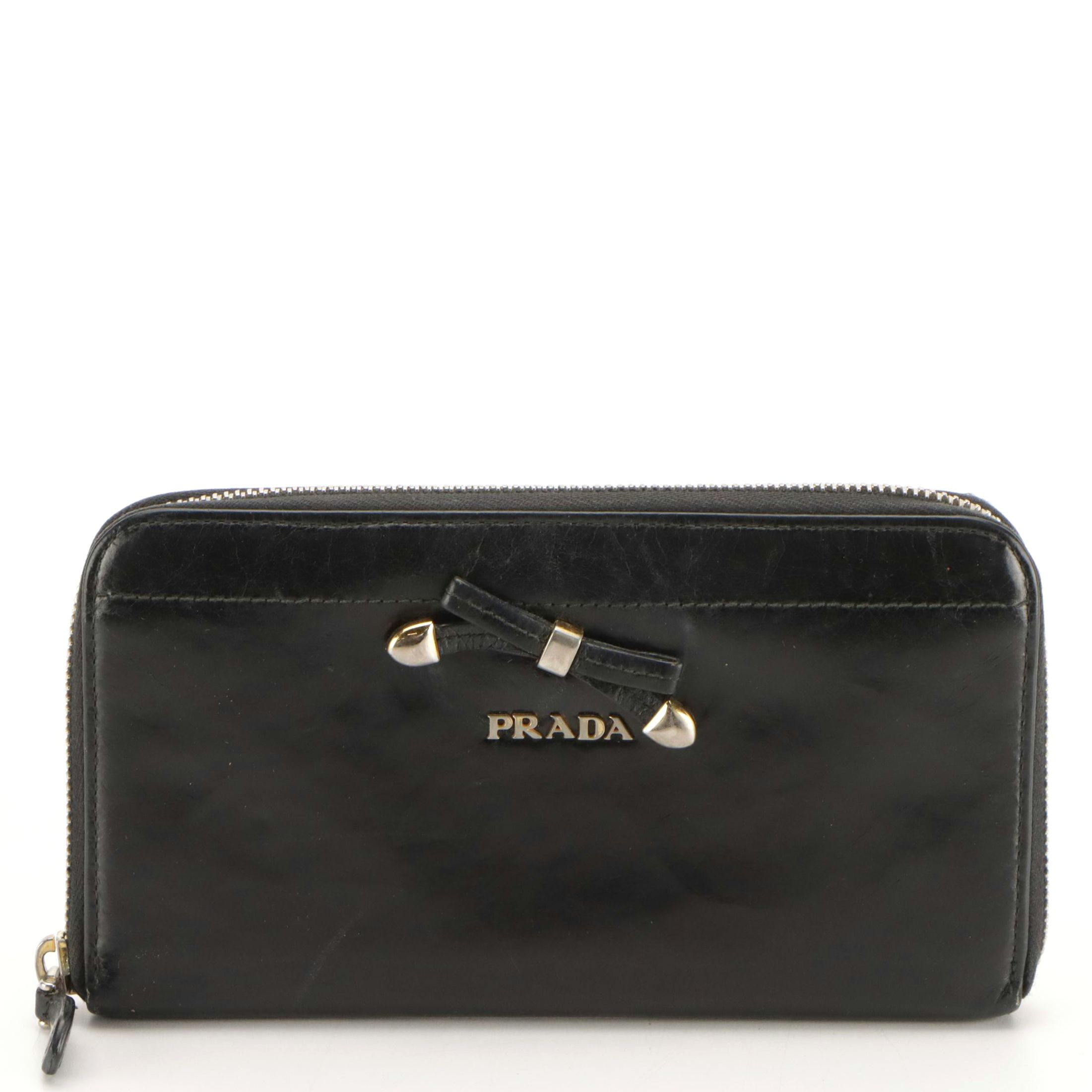 Prada Black Leather Zip-Around Wallet