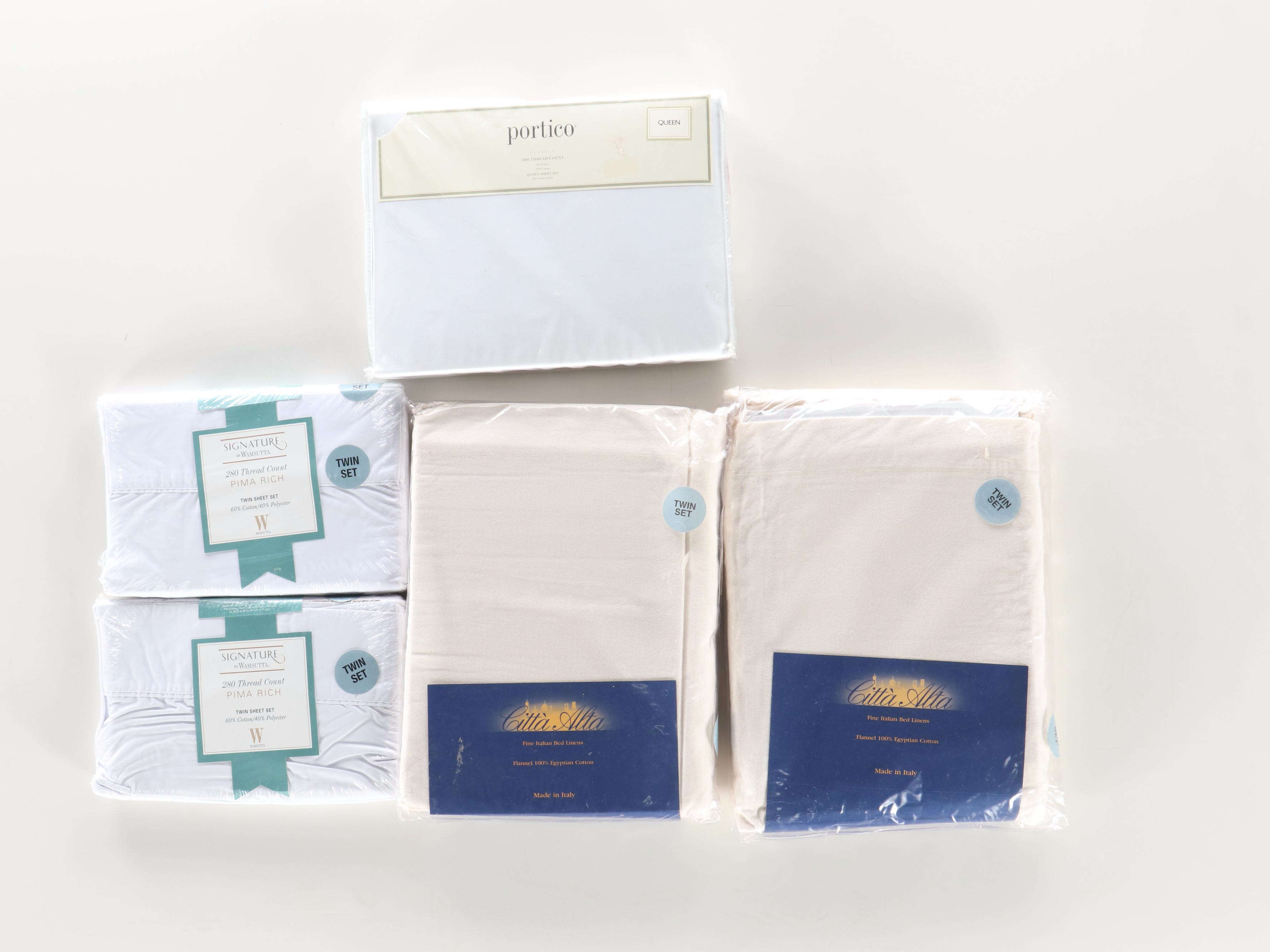 Portico 1000 TC Queen Sheet Set, Handmade Quilt & Four Twin Sheet Sets