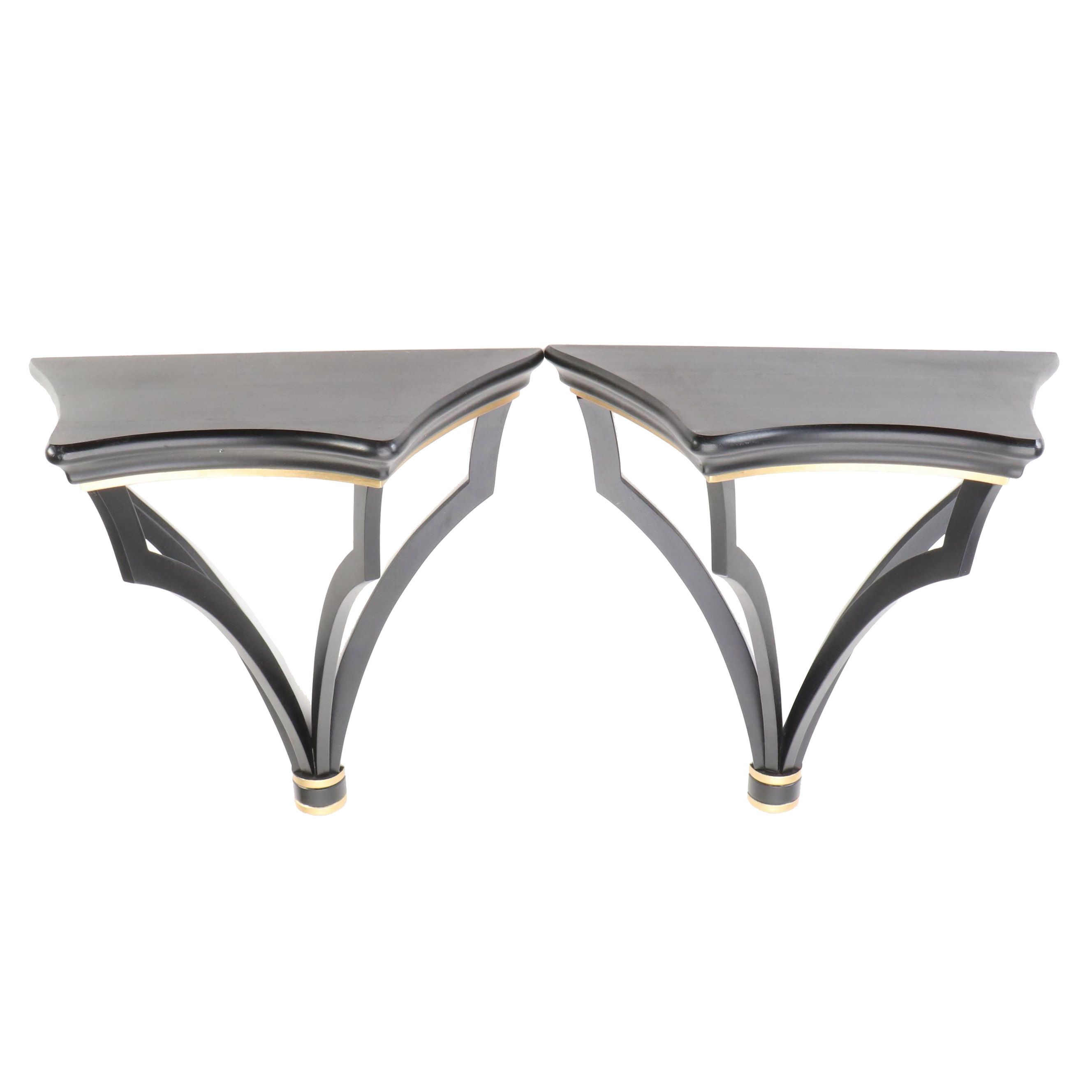 Regency Style Wildwood Accents Parcel Gilt and Ebonized Wood Corbel Shelves