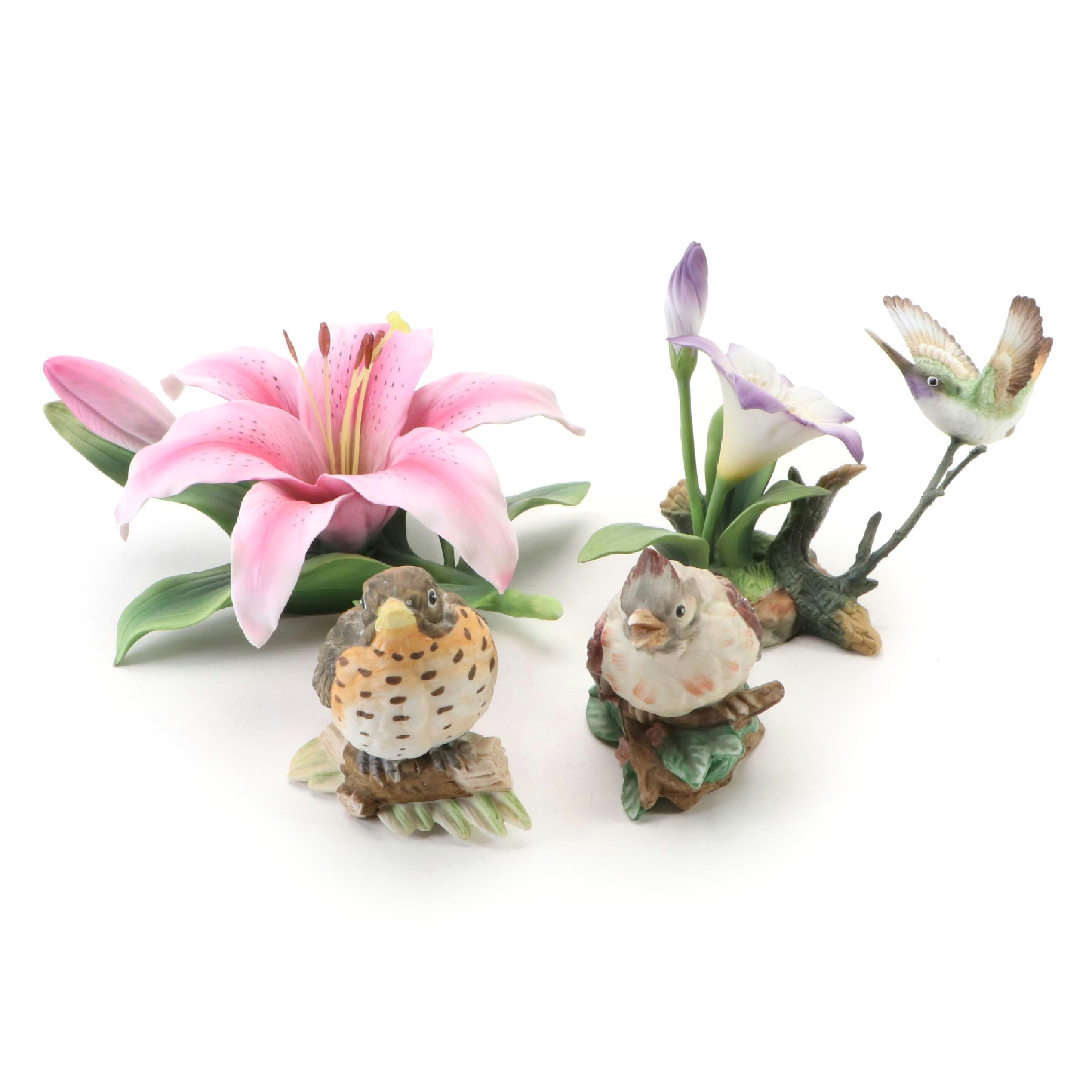 Andrea by Sadek Porcelain Figurines with Japanese Porcelain Bird Figurines