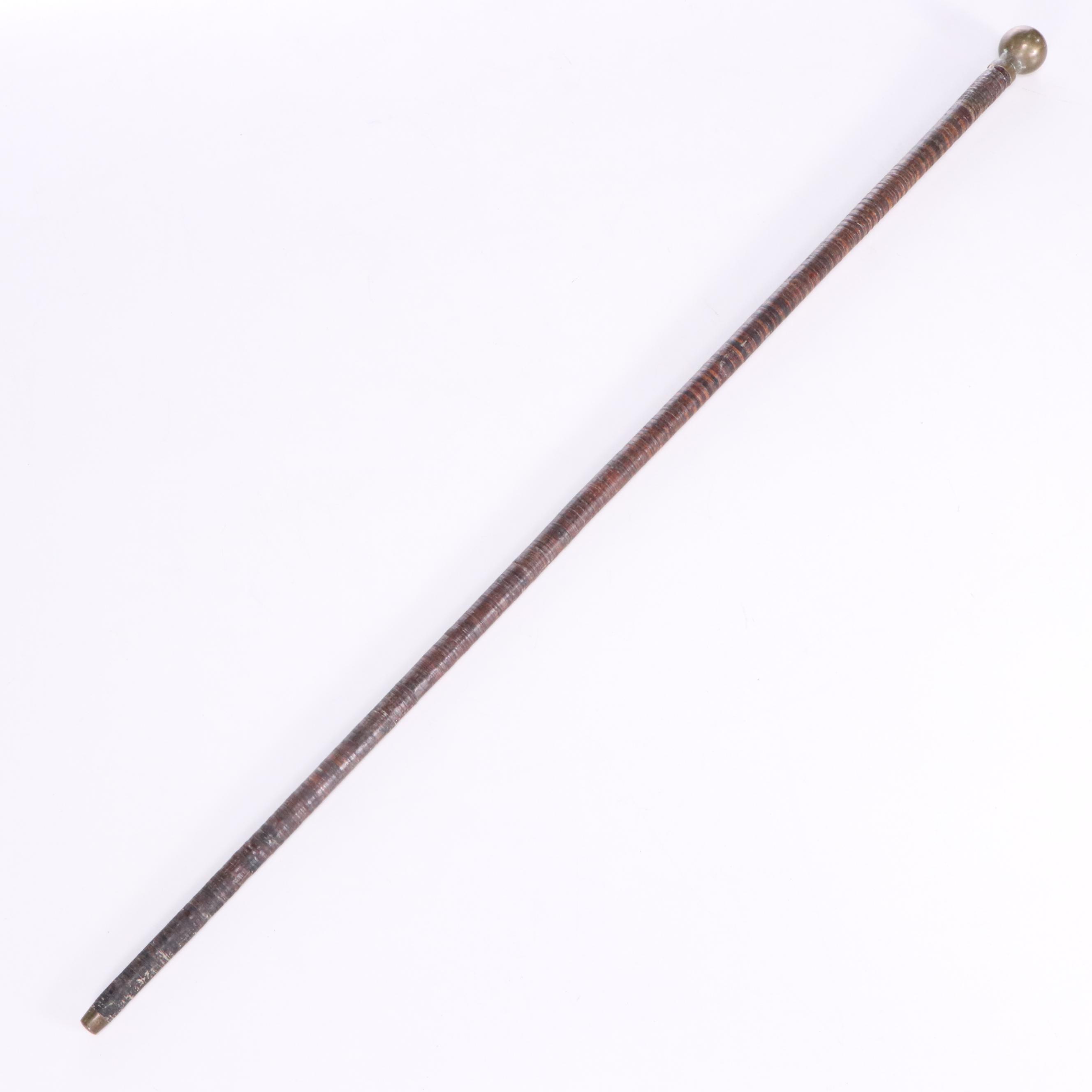 Stacked Leather and Knob Handle Cane