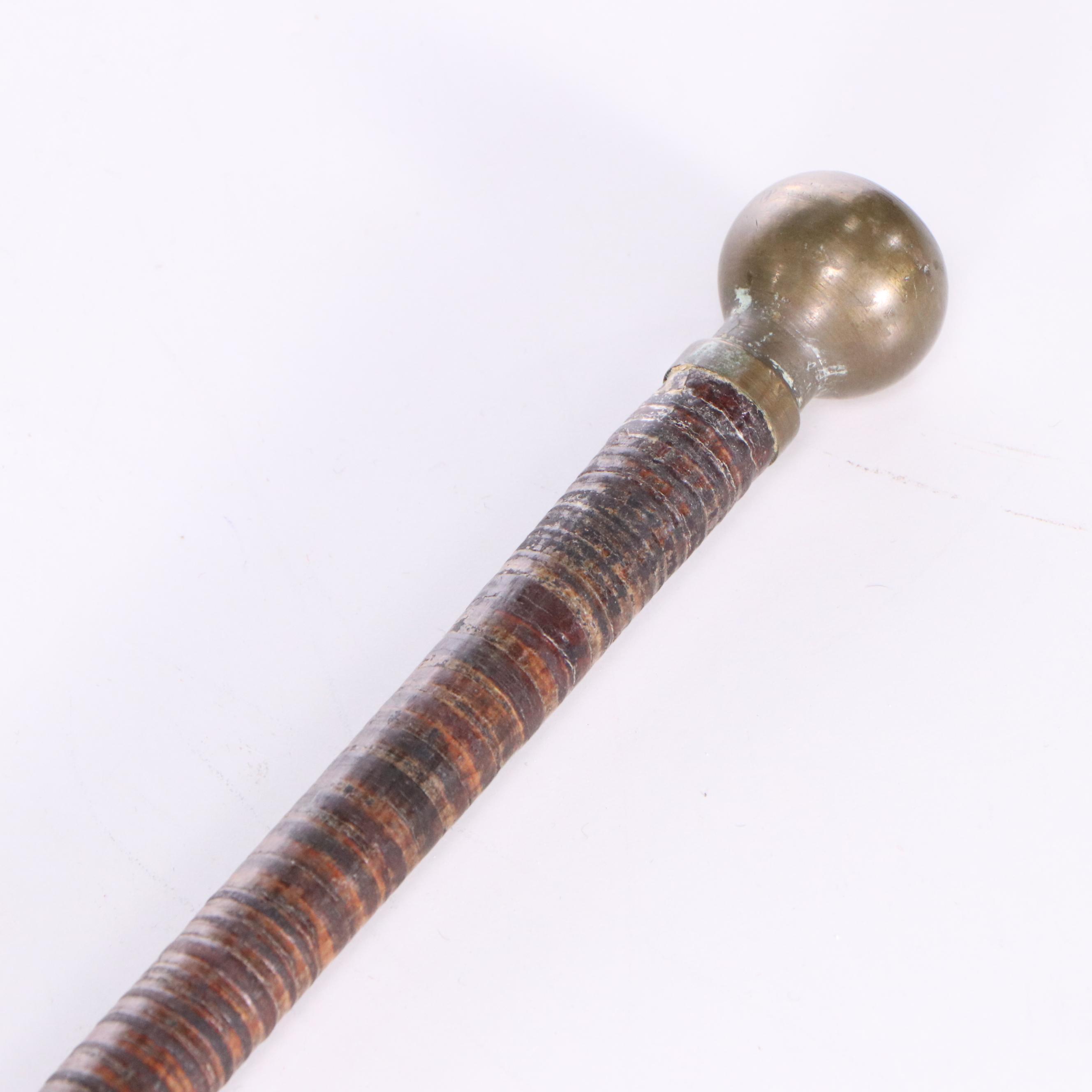 Stacked Leather and Knob Handle Cane