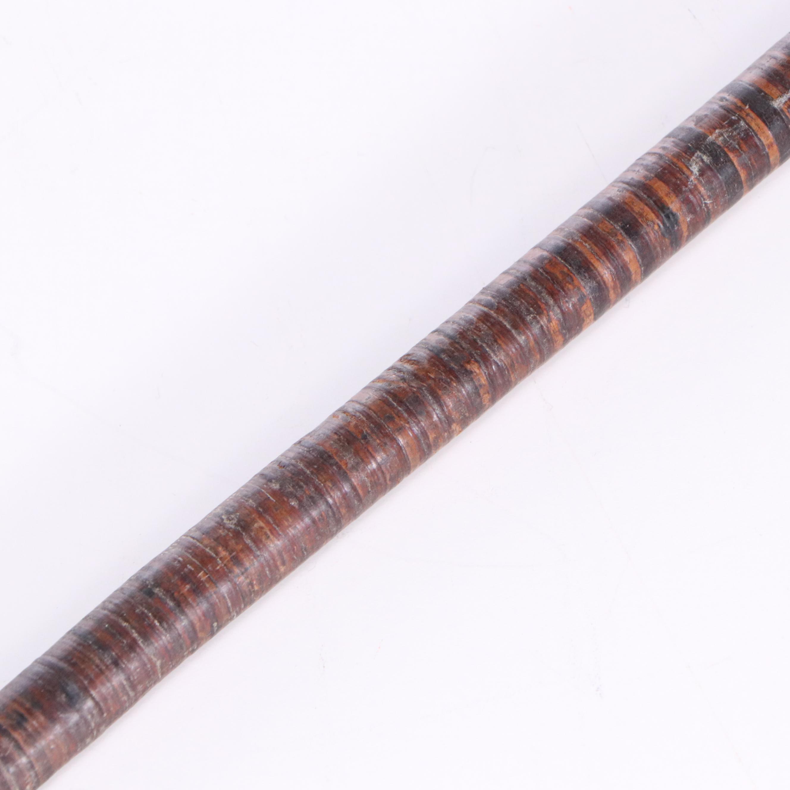 Stacked Leather and Knob Handle Cane