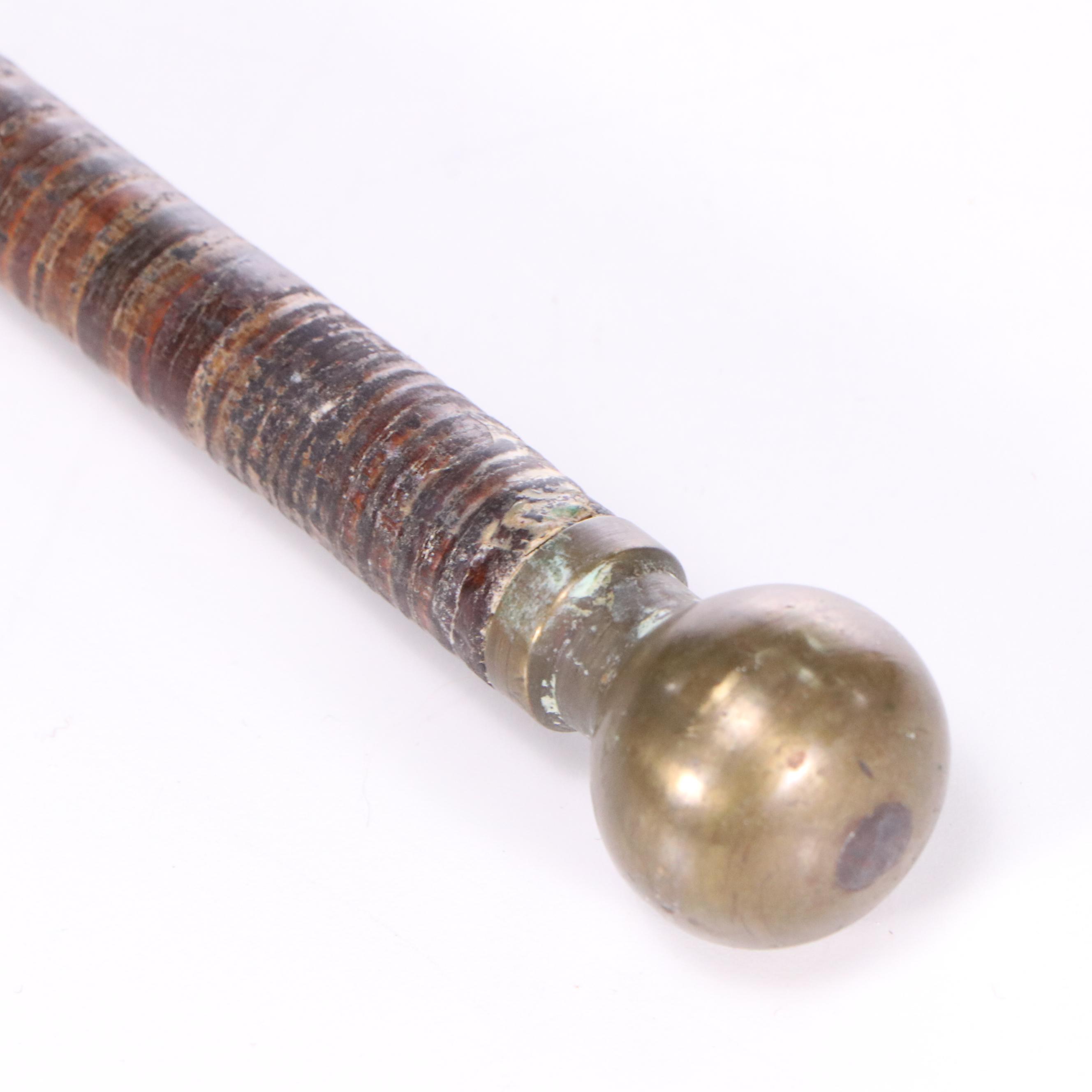 Stacked Leather and Knob Handle Cane