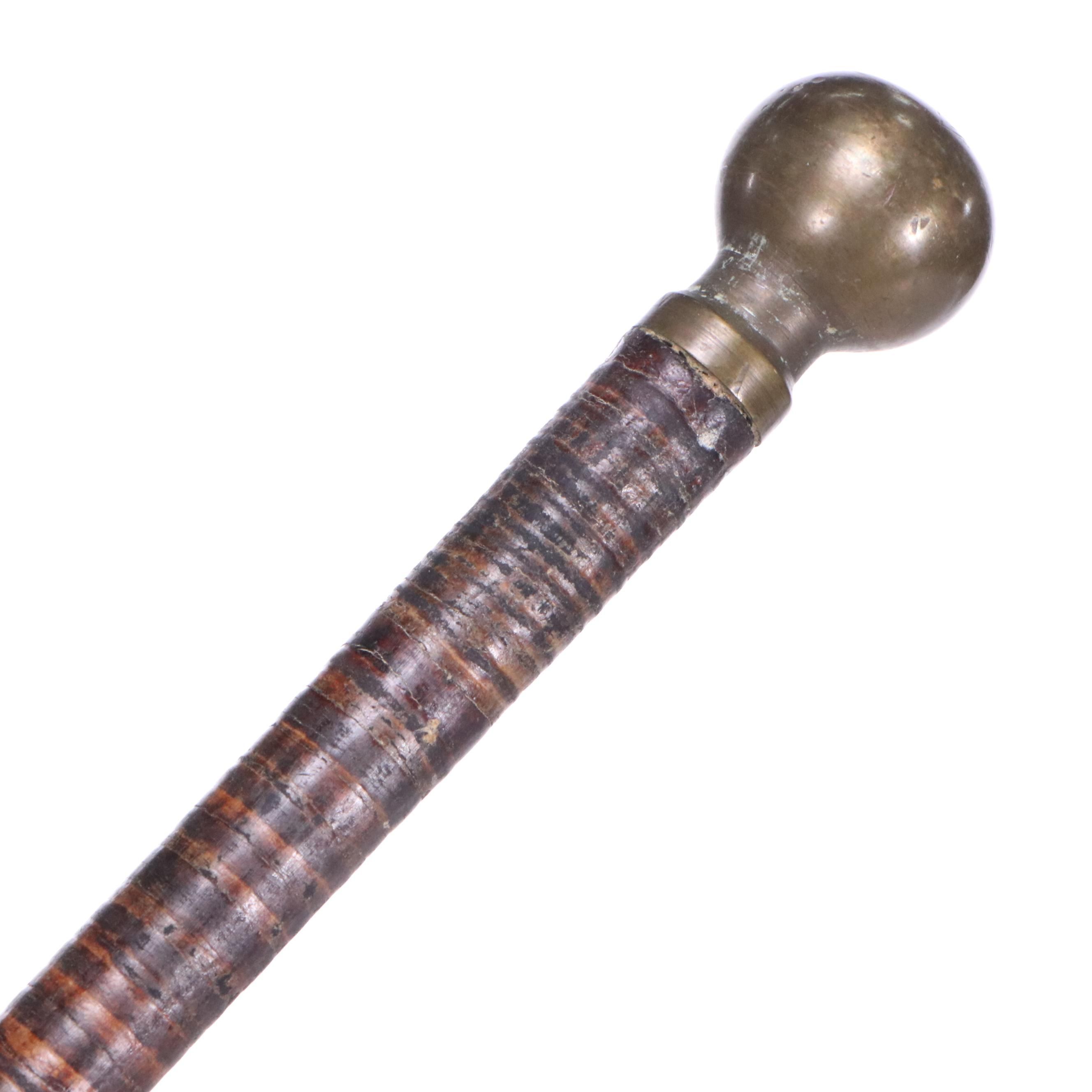 Stacked Leather and Knob Handle Cane