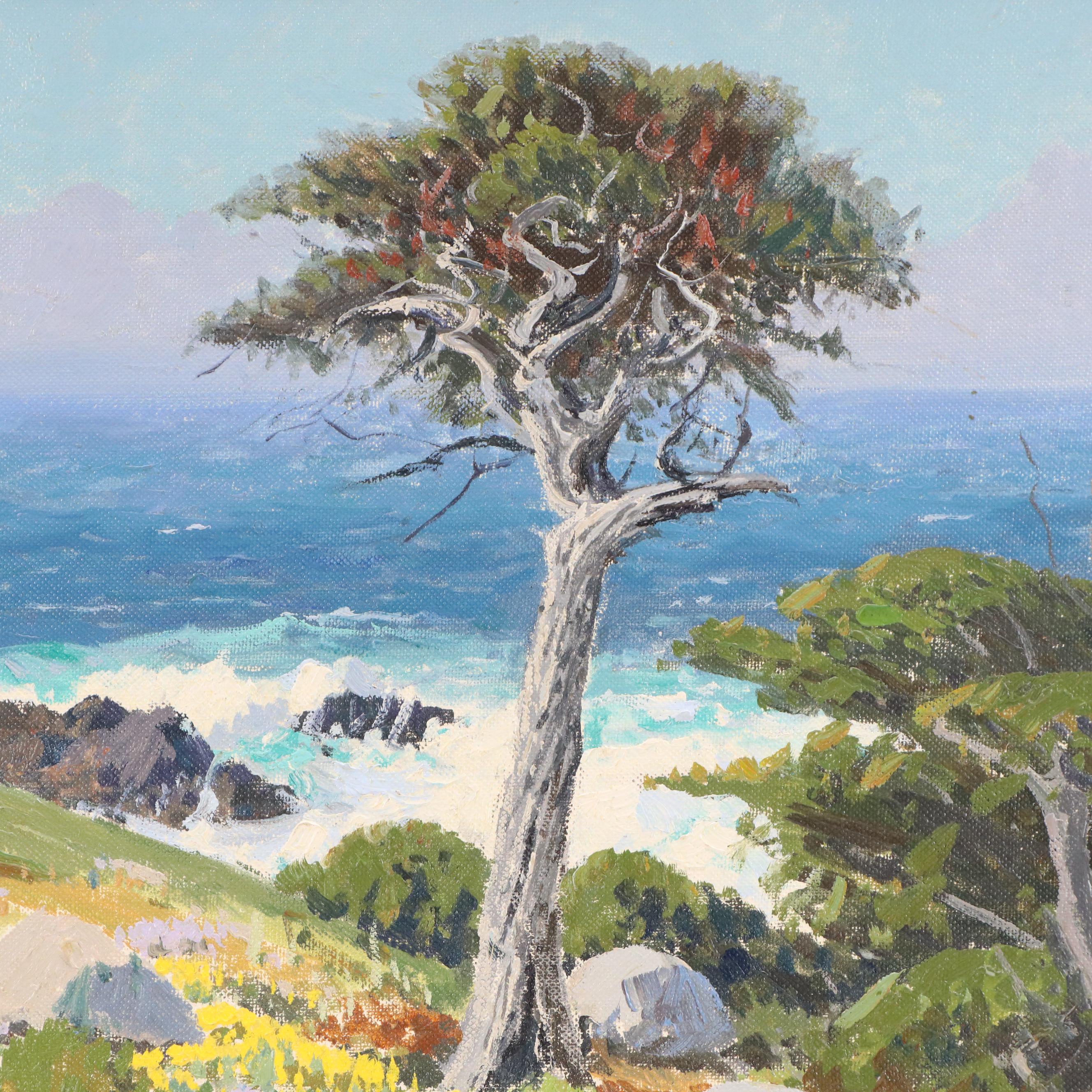 Carl Sammons Oil Landscape Painting of a Rocky California Coast, Mid-20th C.