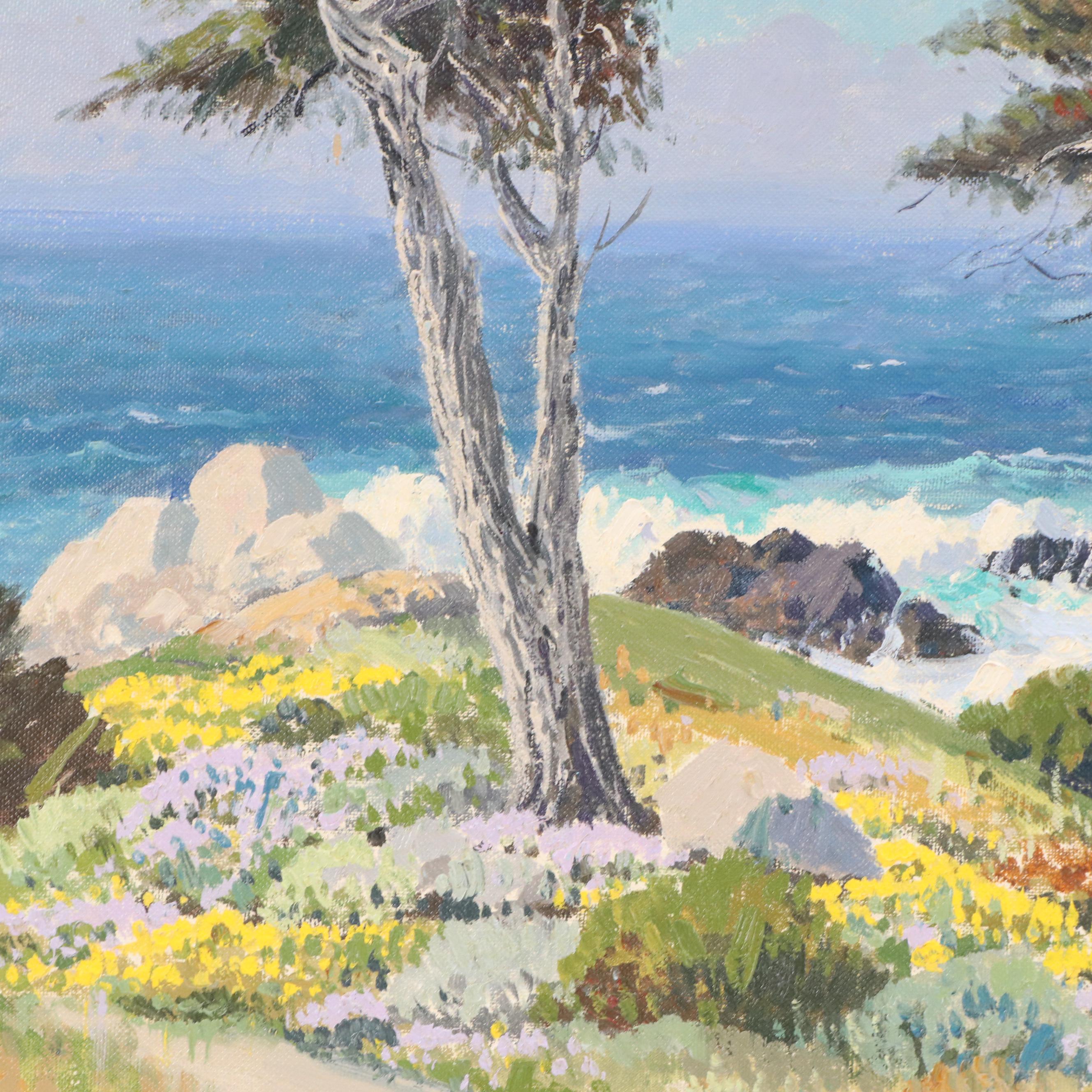 Carl Sammons Oil Landscape Painting of a Rocky California Coast, Mid-20th C.