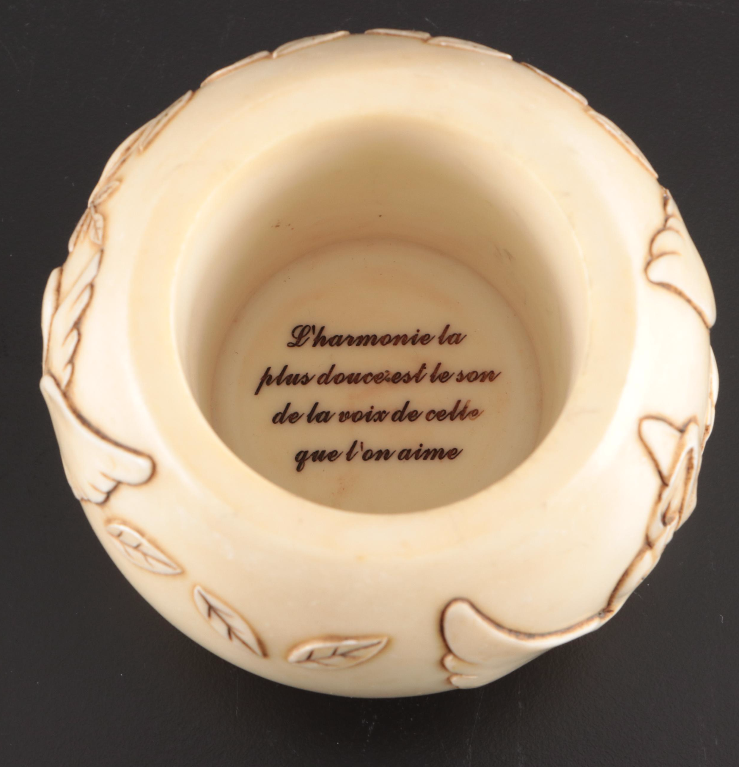 Andrea by Sadek White Dove Figurine with Jardinia Chant D'Amour Dove Cachepot