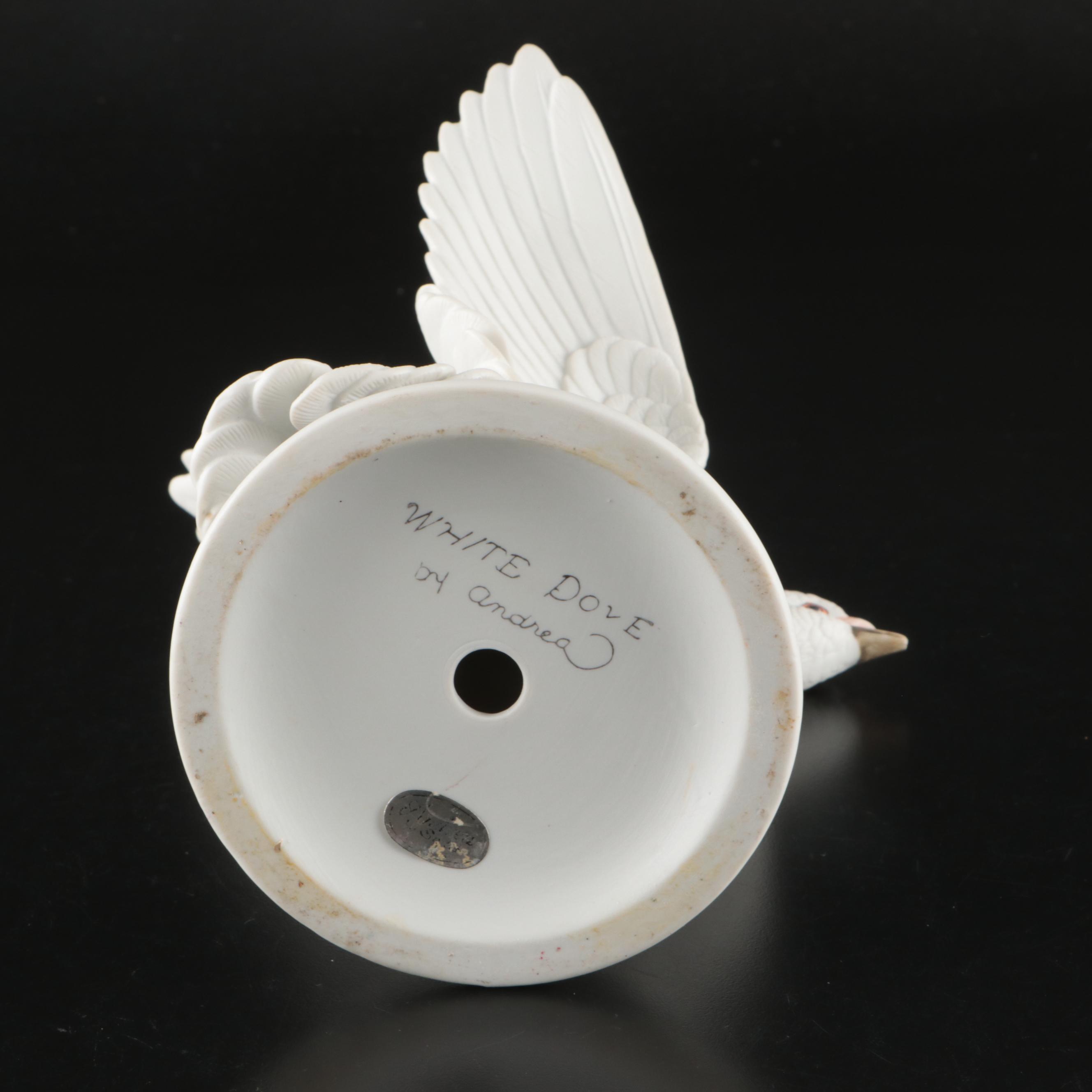 Andrea by Sadek White Dove Figurine with Jardinia Chant D'Amour Dove Cachepot