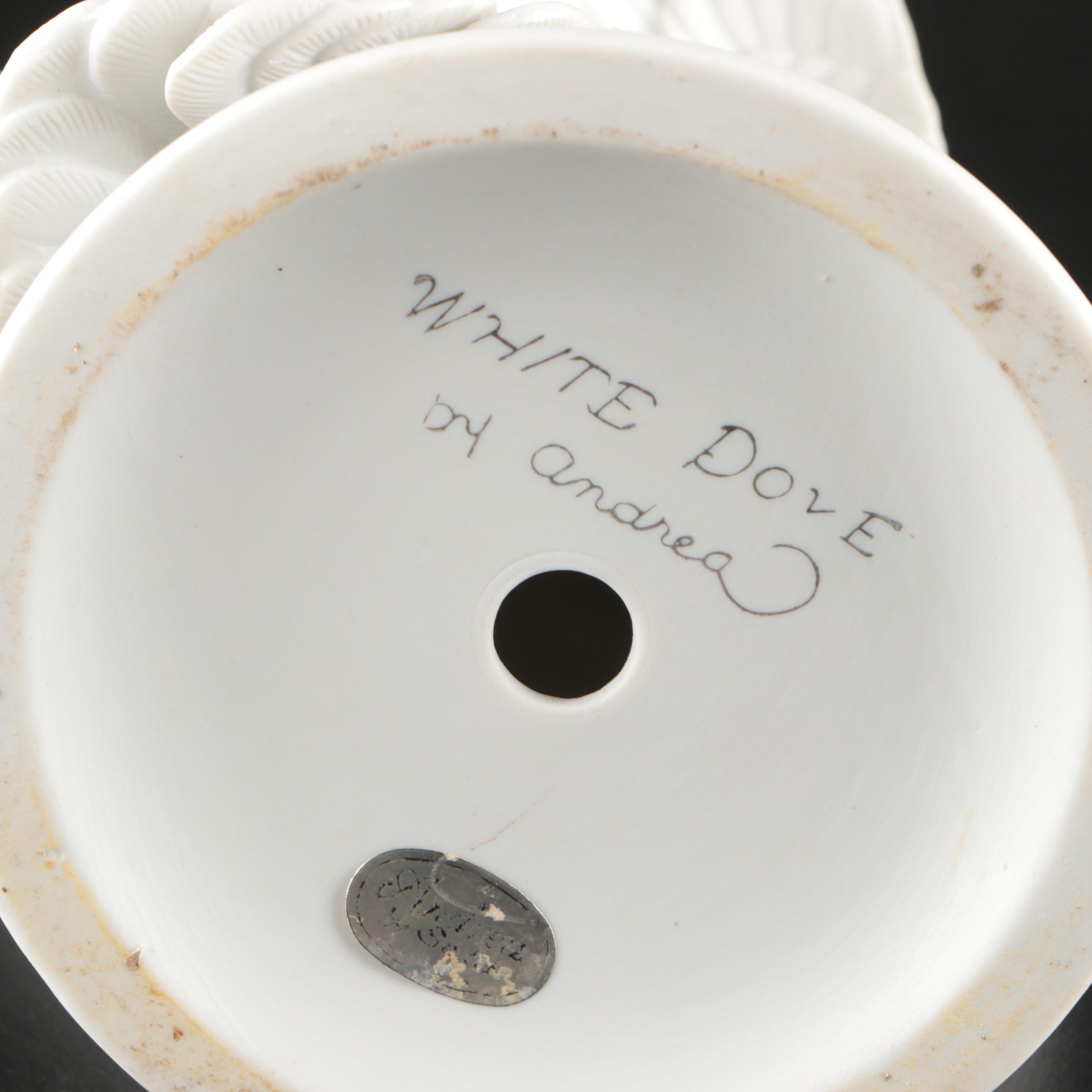 Andrea by Sadek White Dove Figurine with Jardinia Chant D'Amour Dove Cachepot