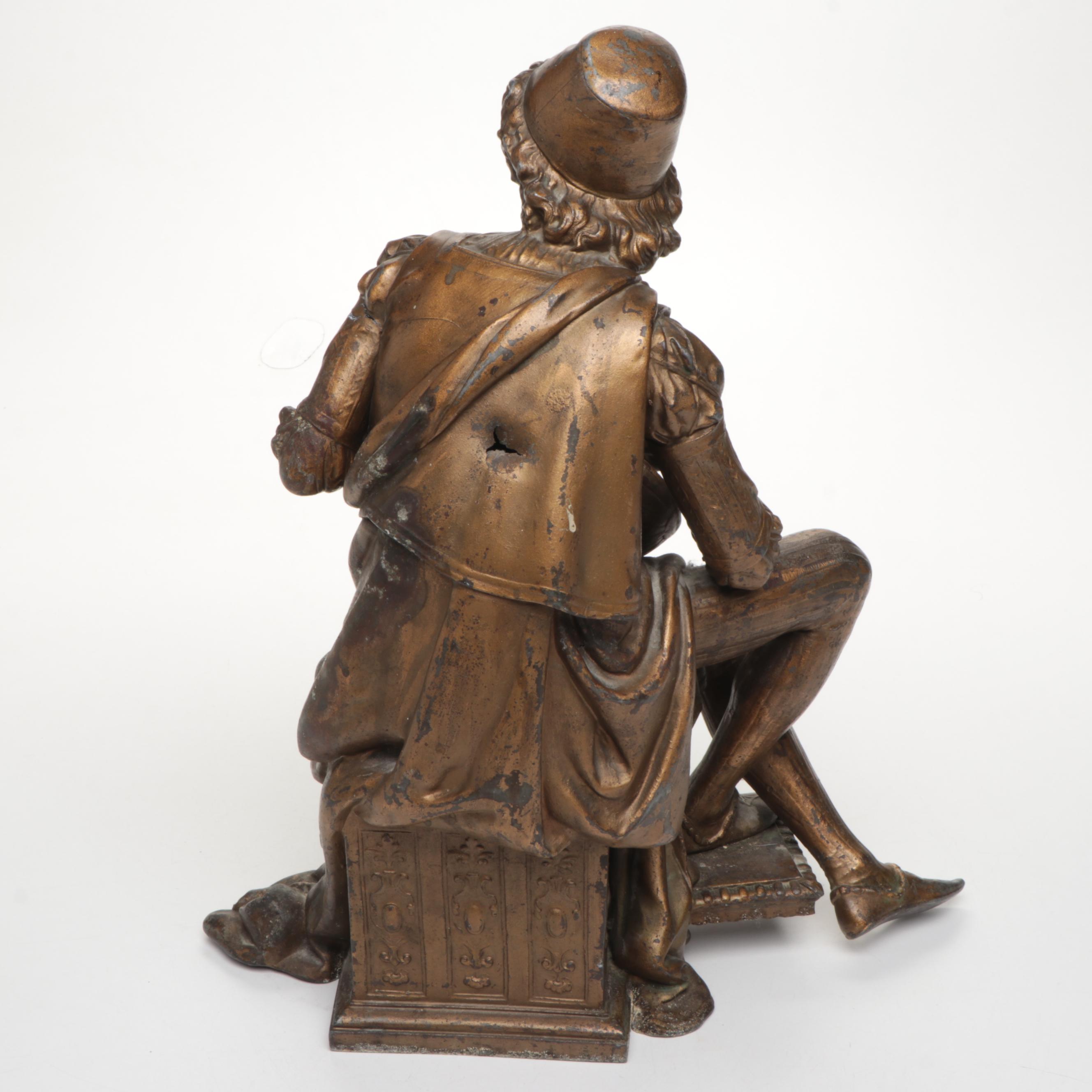 French Style Gilt Spleter Lute Player Clock Topper, Late 19th/ Early 20th C.