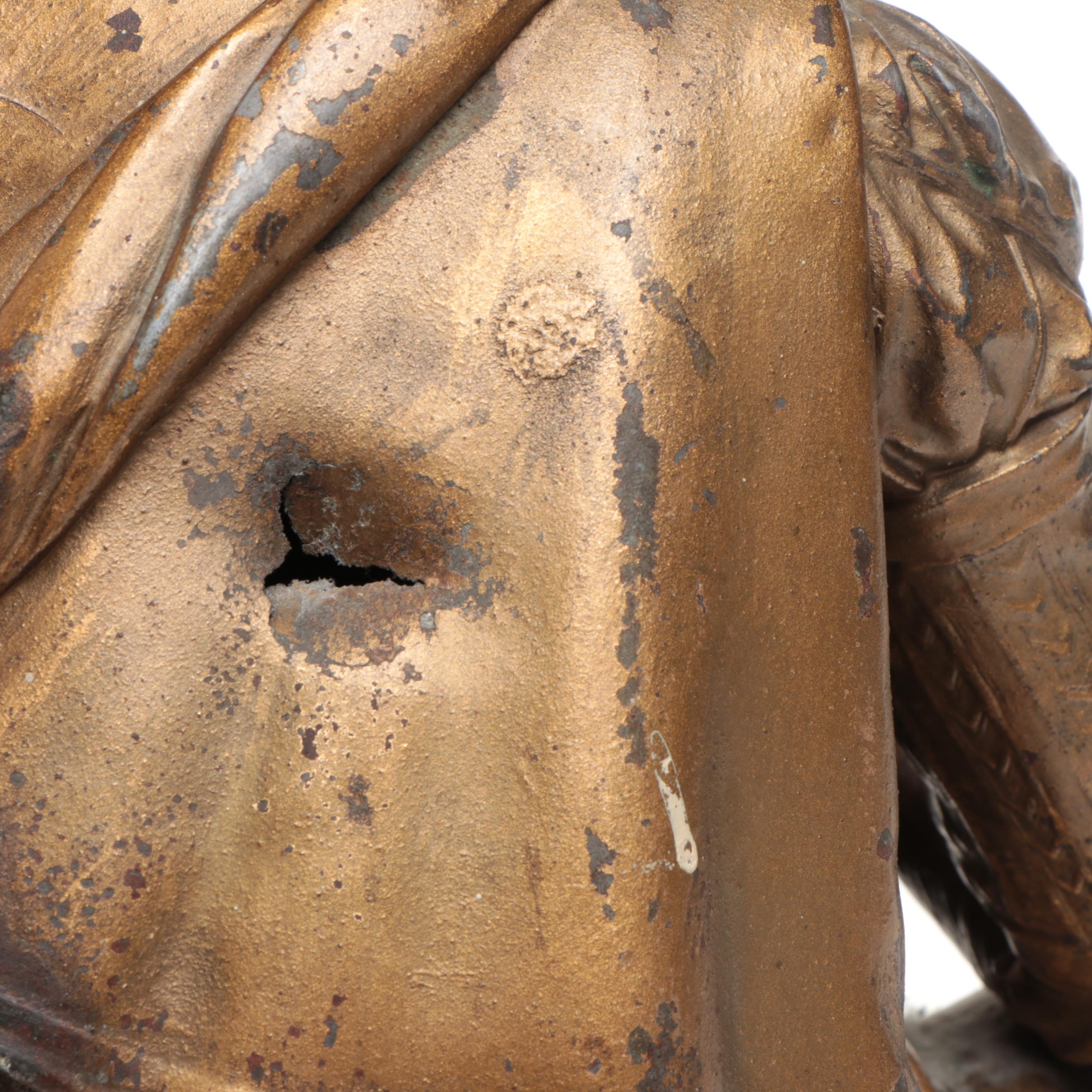 French Style Gilt Spleter Lute Player Clock Topper, Late 19th/ Early 20th C.