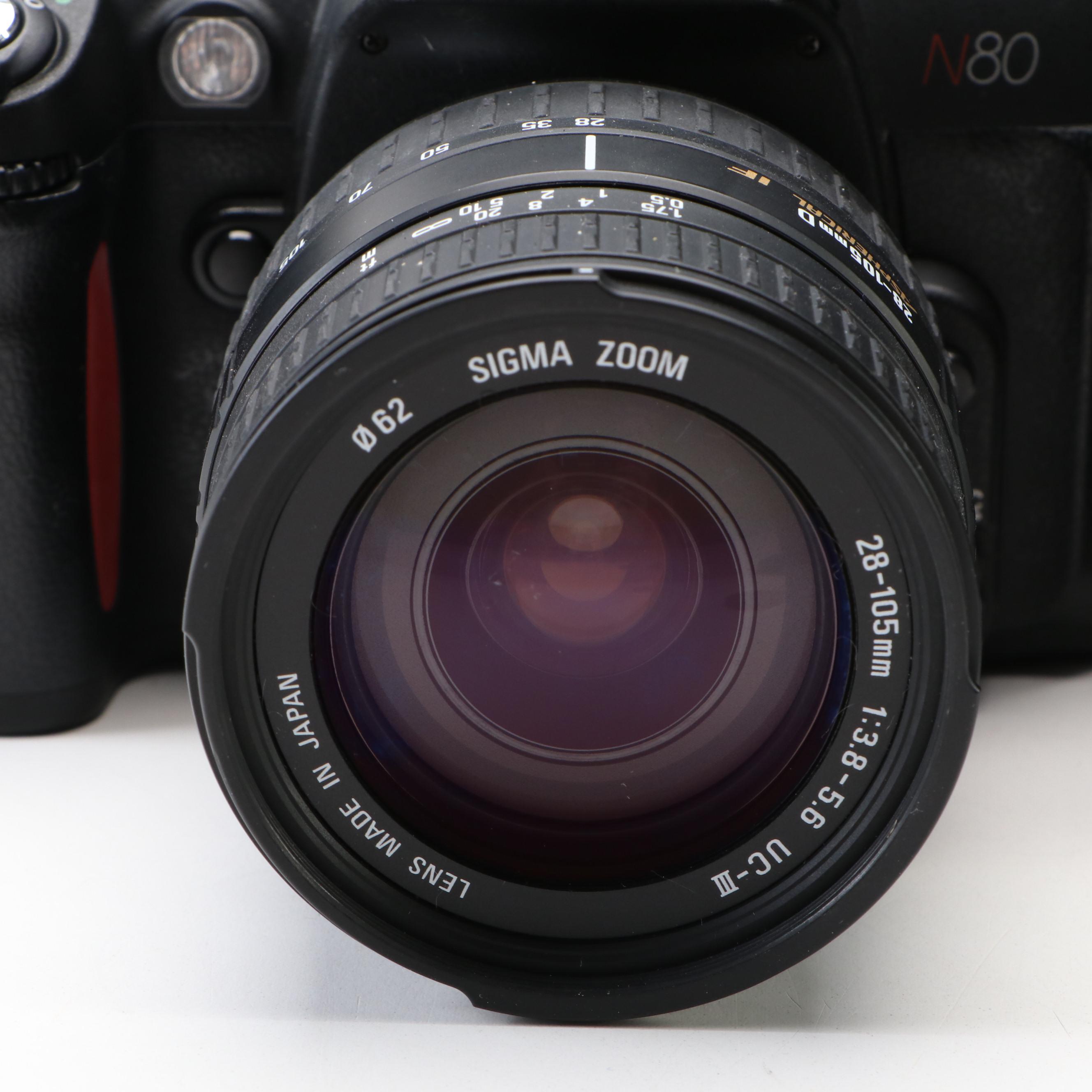 Nikon N80 SLR Camera with Filters, Lens and Camera Bag