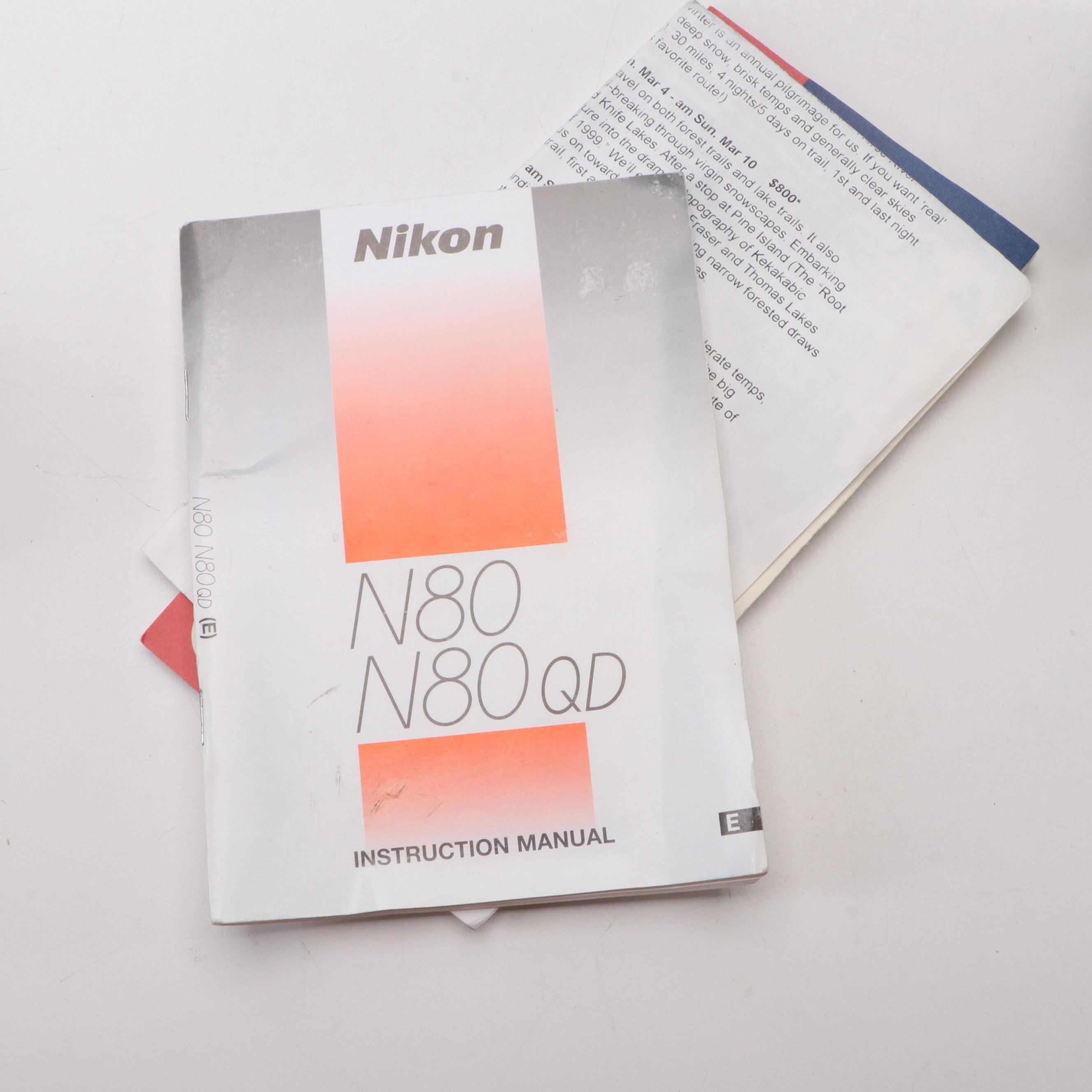 Nikon N80 SLR Camera with Filters, Lens and Camera Bag