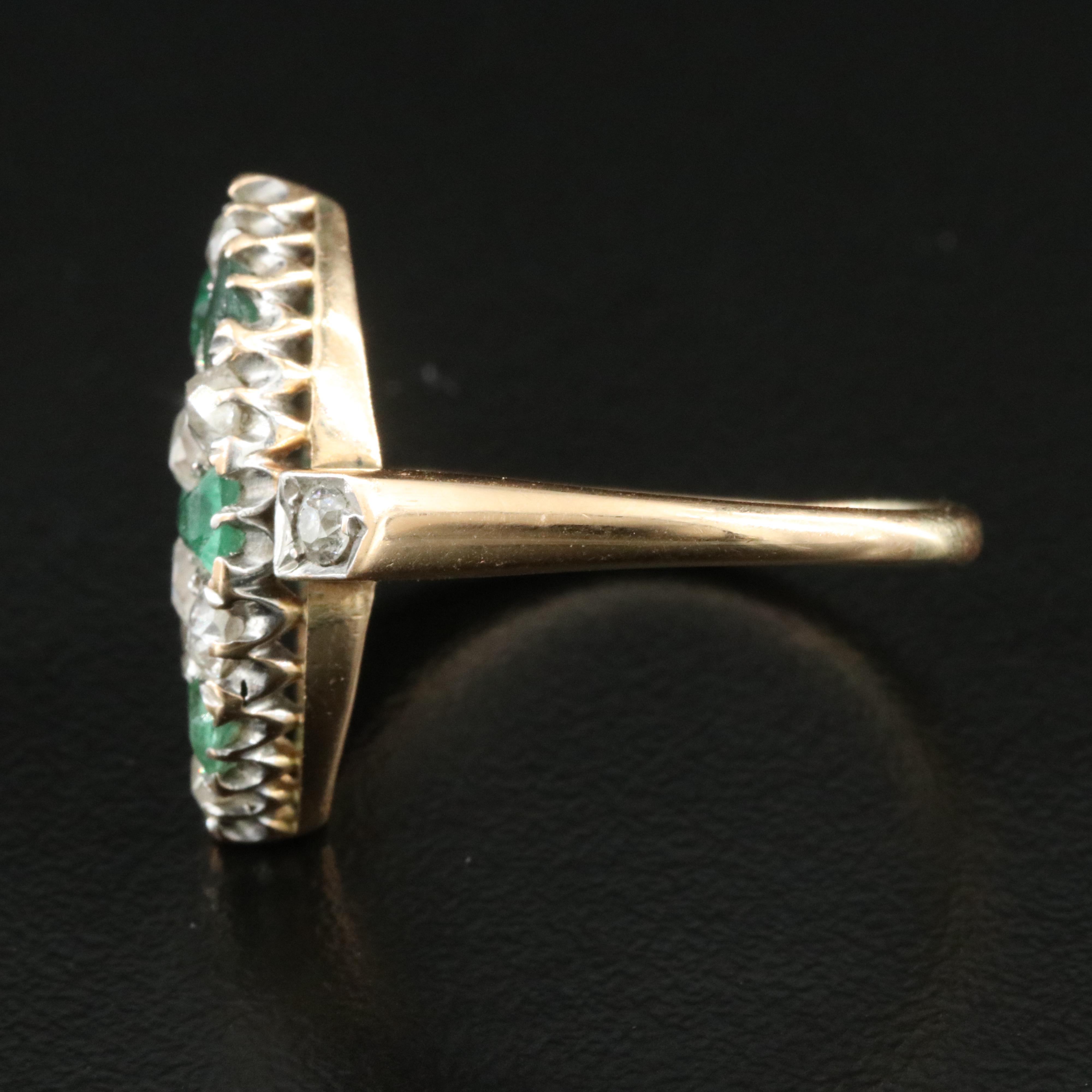 Antique 18K Emerald and 1.08 CTW Old Cut Diamond Navette Ring