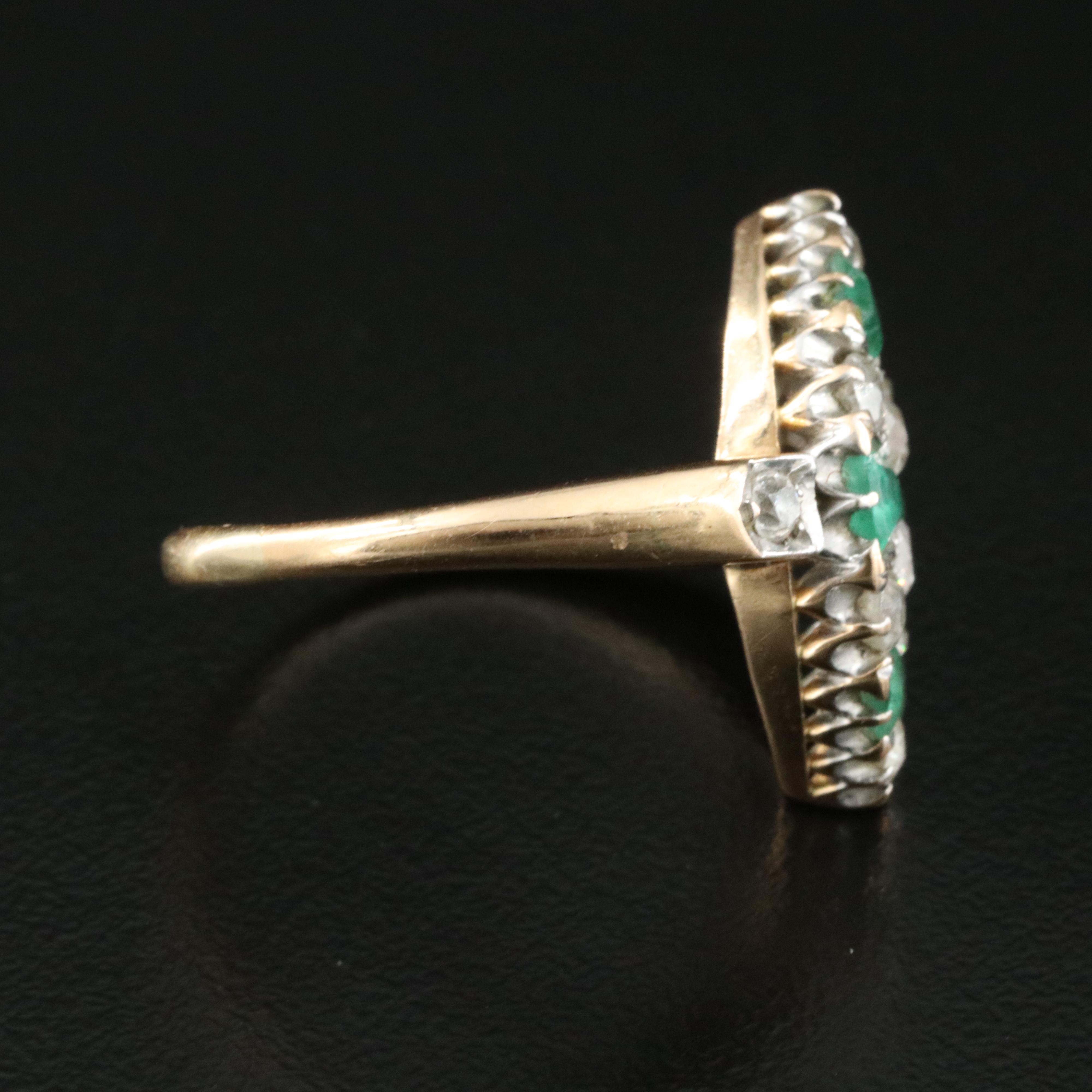 Antique 18K Emerald and 1.08 CTW Old Cut Diamond Navette Ring