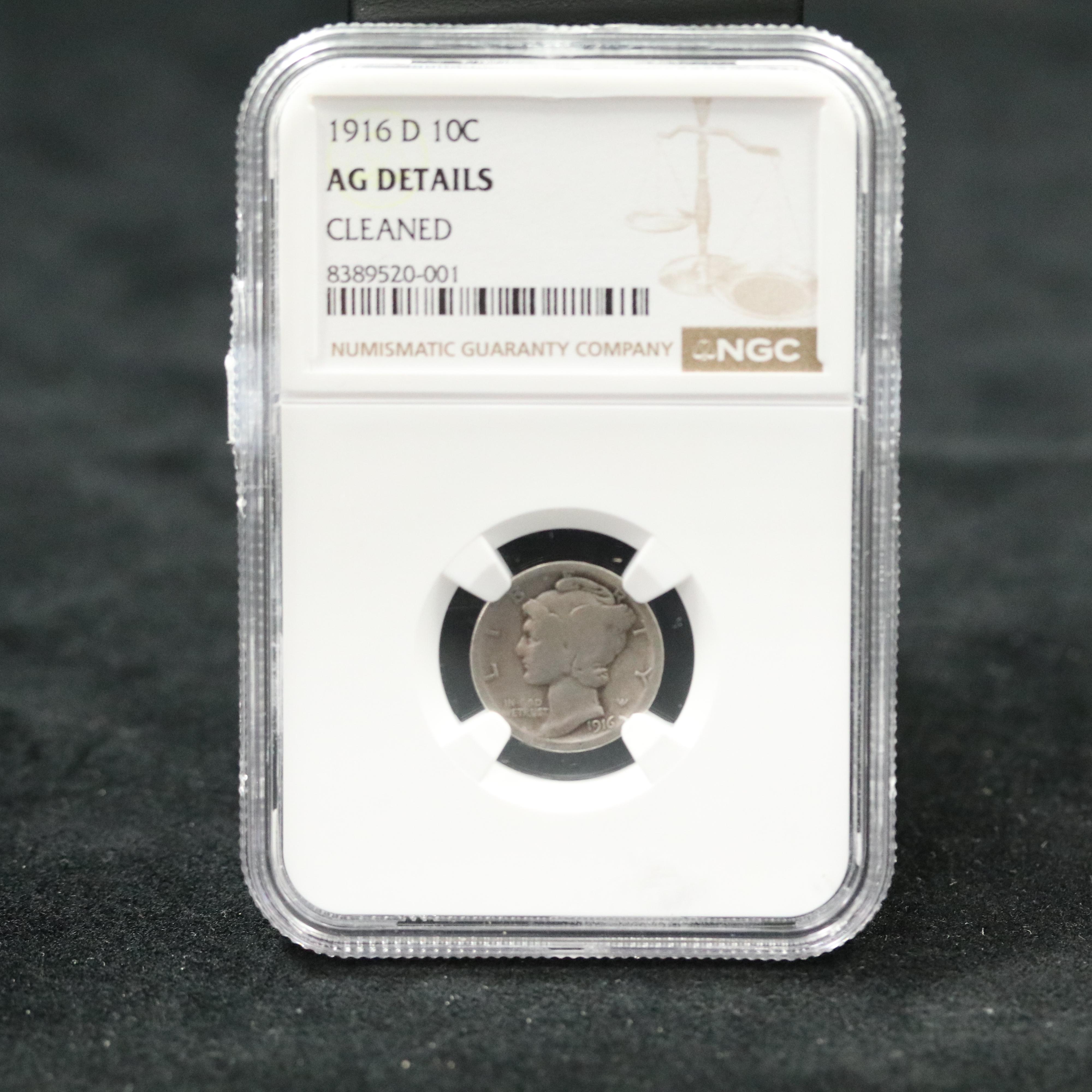 NGC Certified (AG Details) Key Date 1916-D Silver Mercury Dime