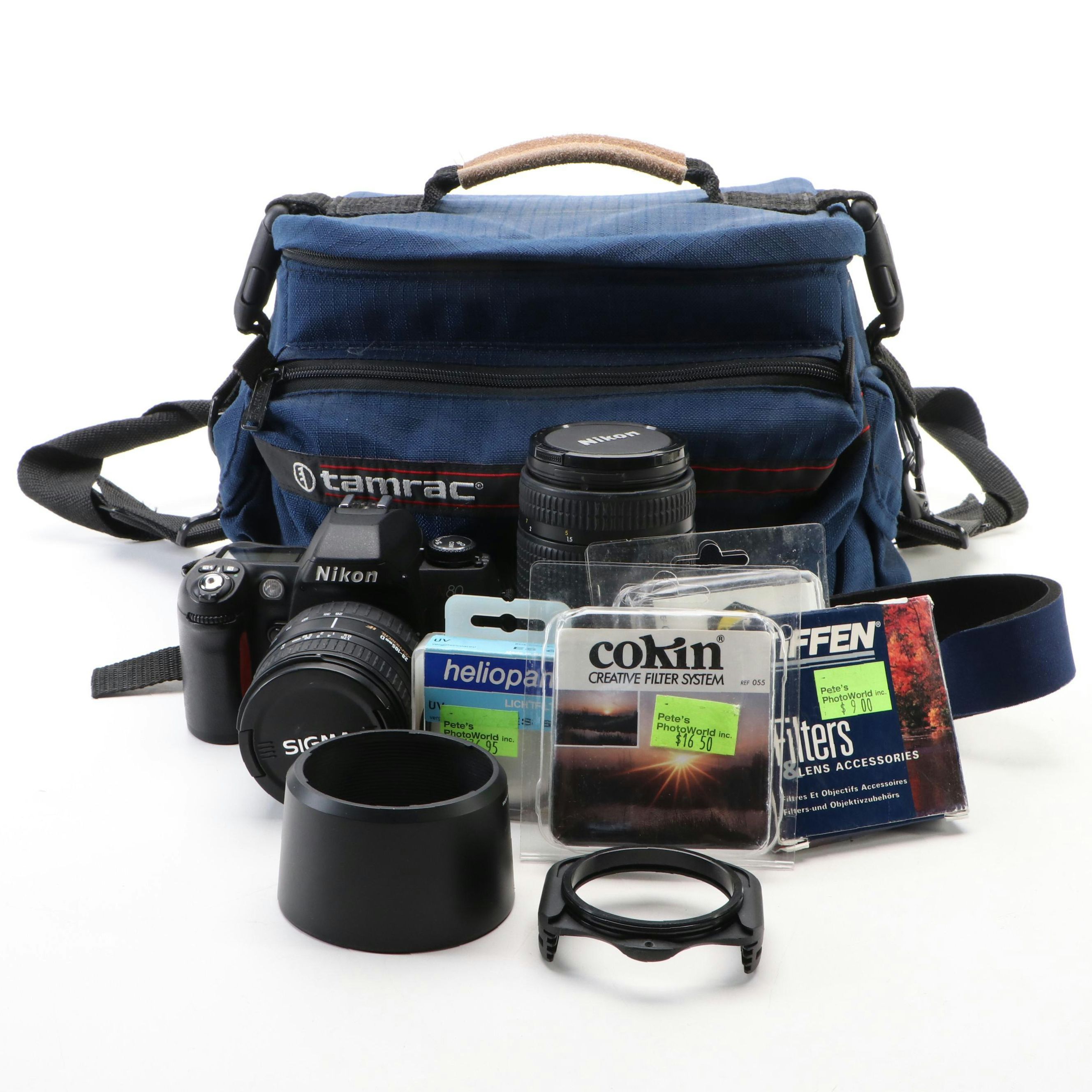 Nikon N80 SLR Camera with Filters, Lens and Camera Bag
