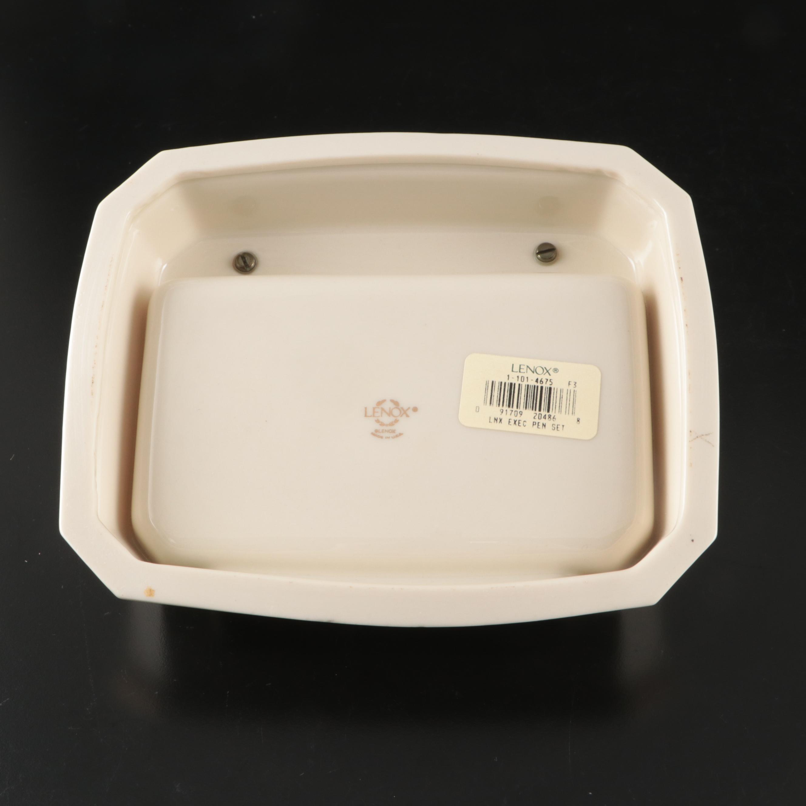 Lenox Porcelain Executive Pen Tray with Desk Clock and Dolphin