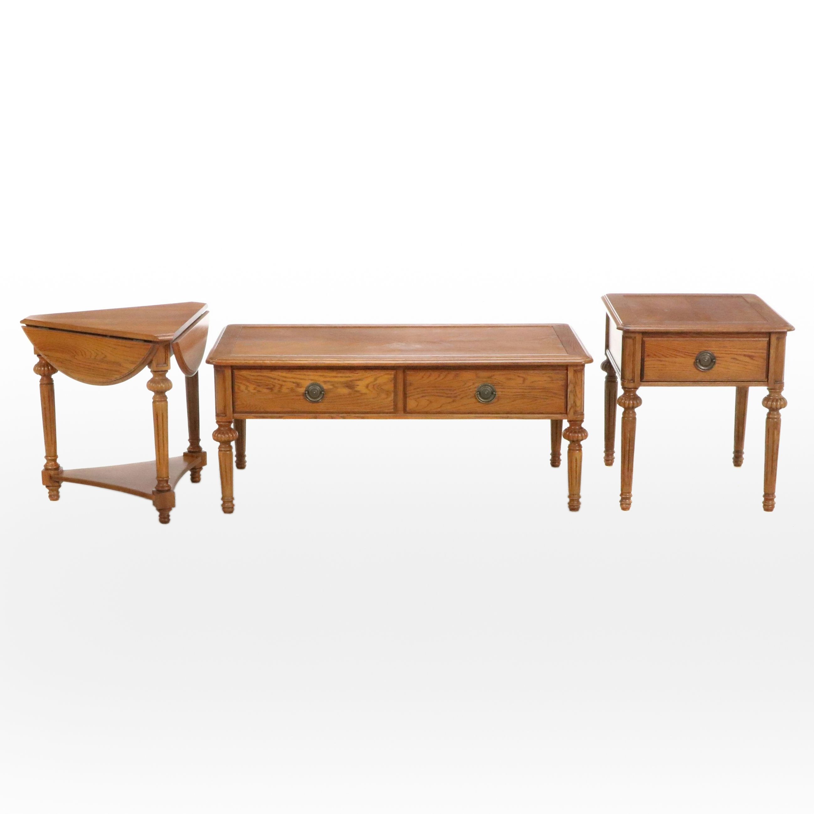 Colonial Style Oak Coffee and End Tables, Mid–Late 20th Century