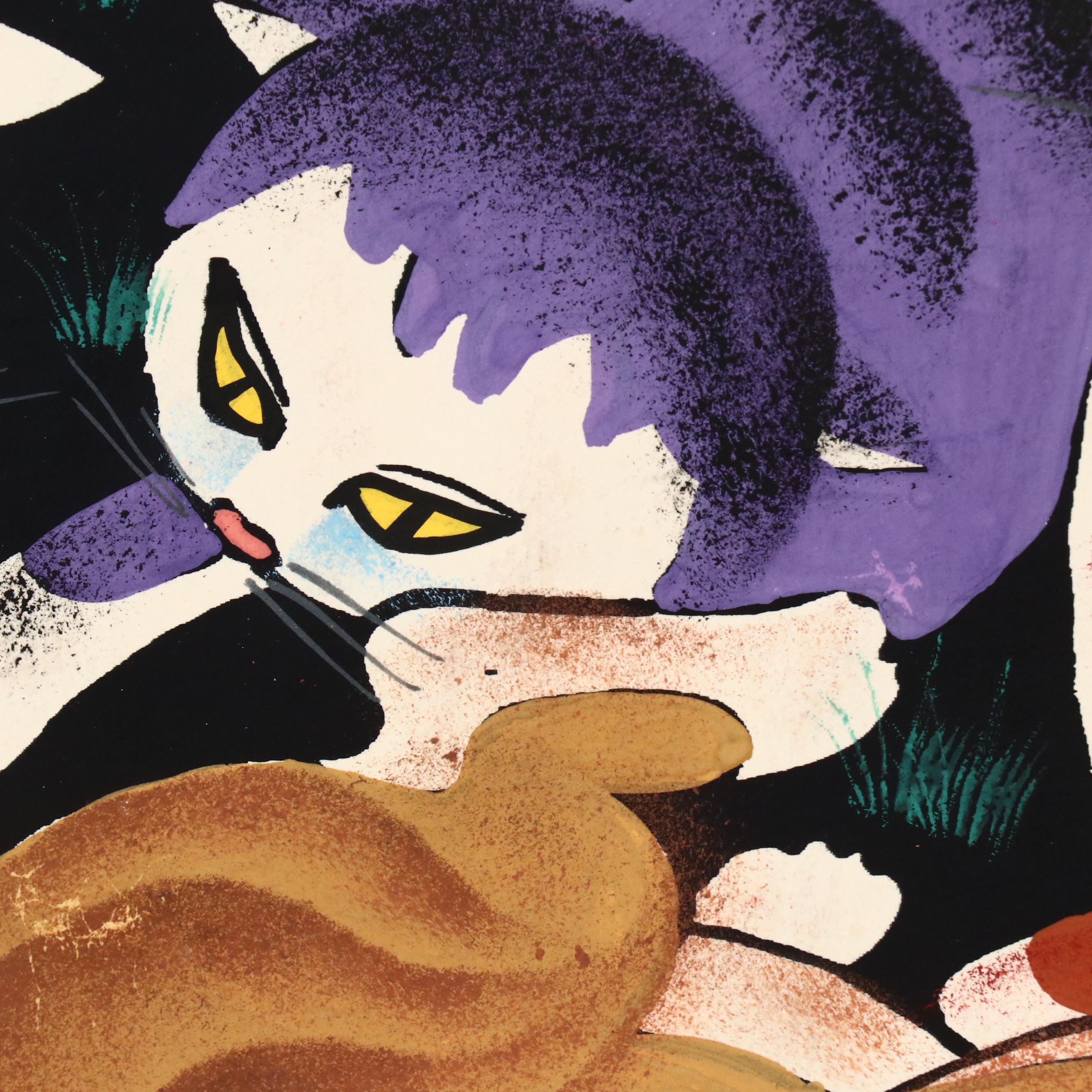 Pan Xiao Ling Attributed Chinese Folk Art Goauche Painting of Cats and Kittens