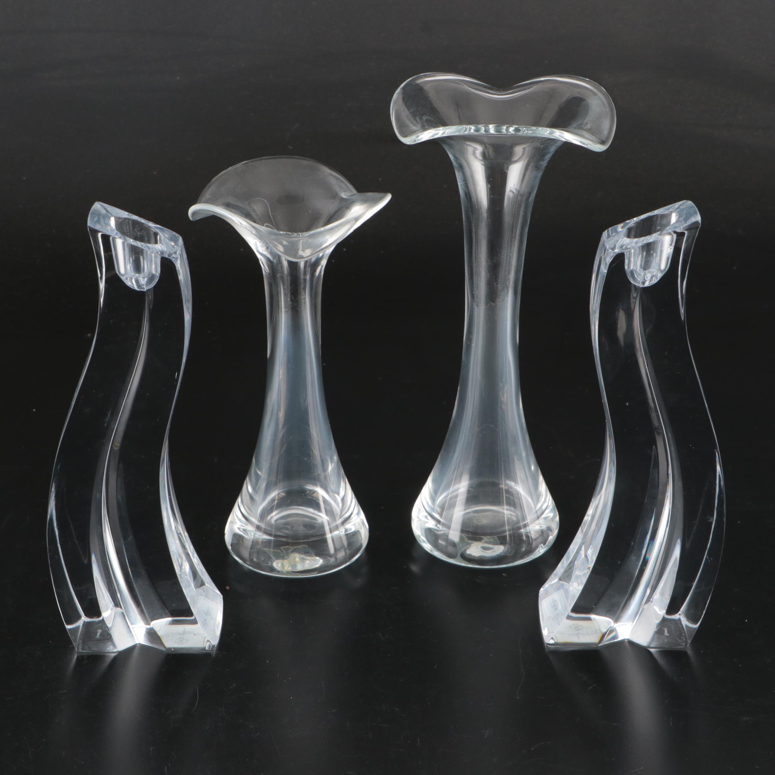 Lenox Ovations Cascade Crystal Candlesticks with Calla Lily Glass Bud Vases