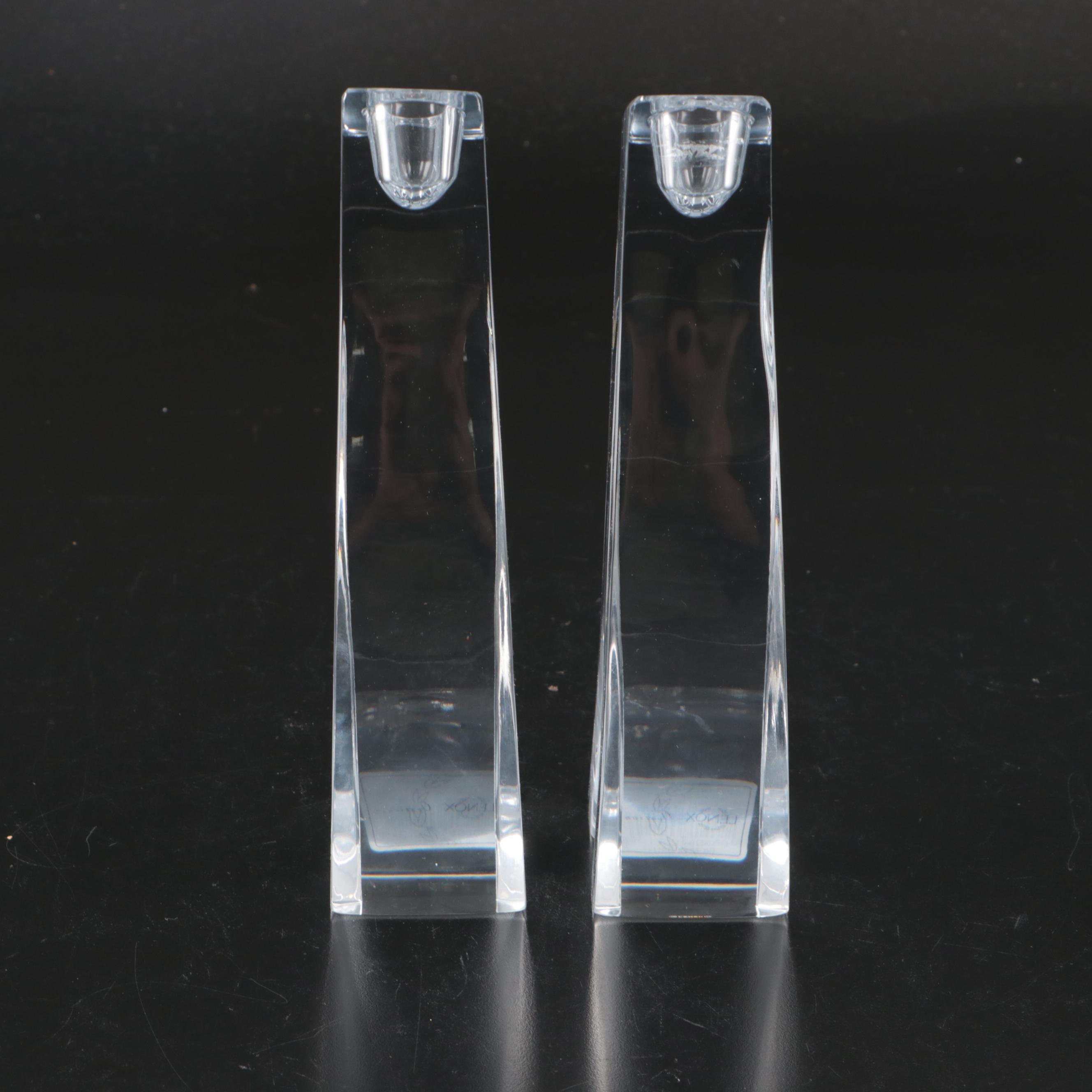 Lenox Ovations Cascade Crystal Candlesticks with Calla Lily Glass Bud Vases