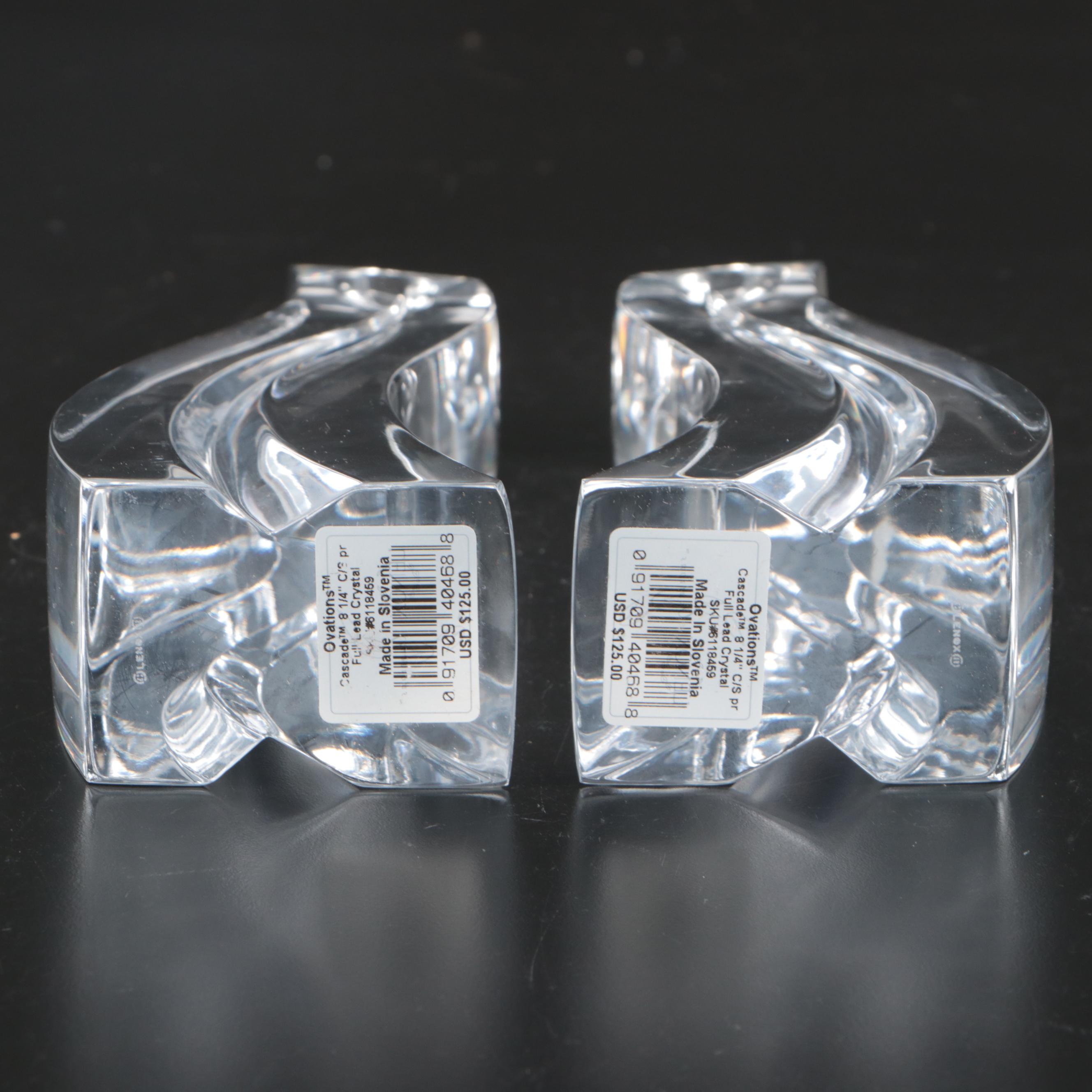 Lenox Ovations Cascade Crystal Candlesticks with Calla Lily Glass Bud Vases