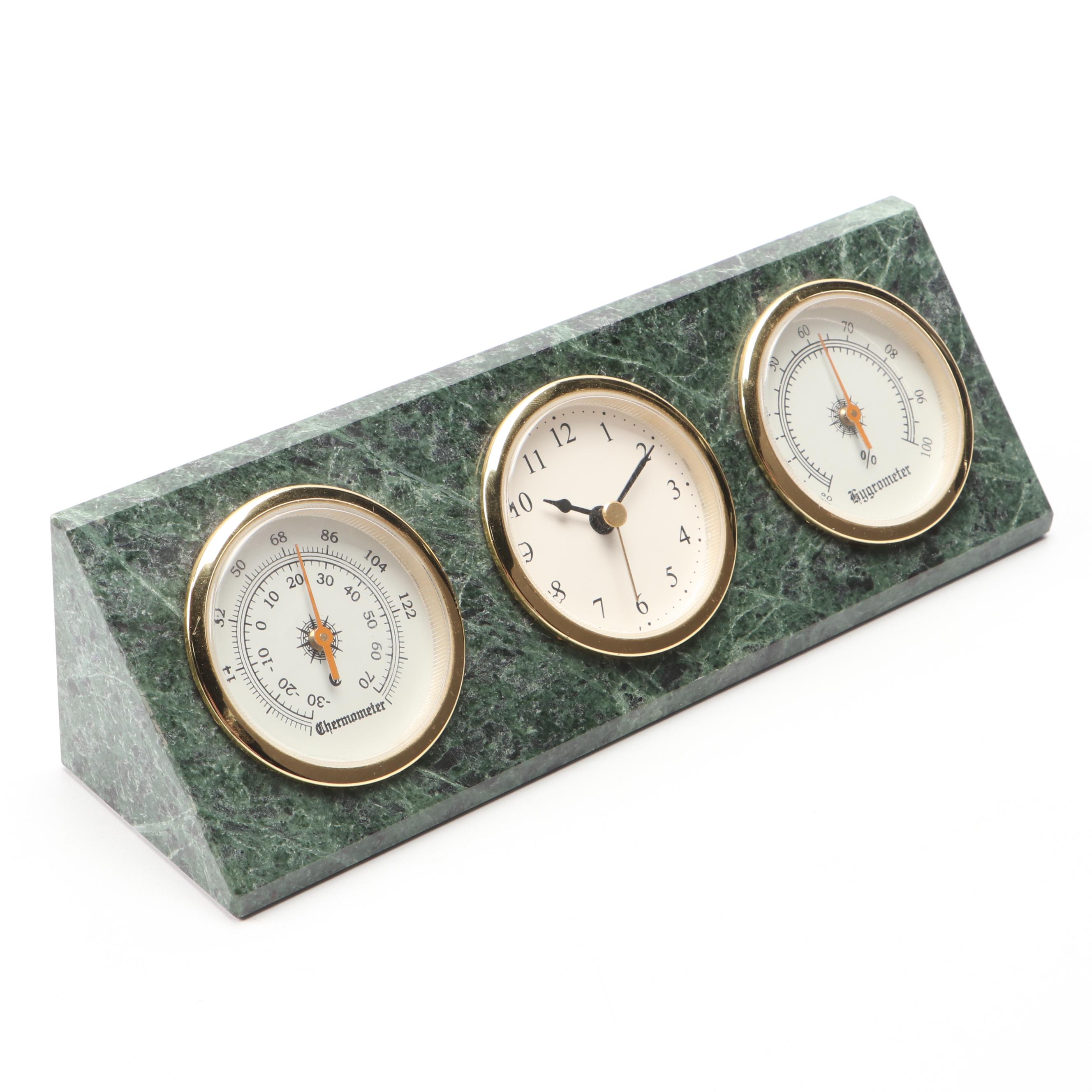 Marble Desk Top Weather Set with Hygrometer, Thermometer, and Clock