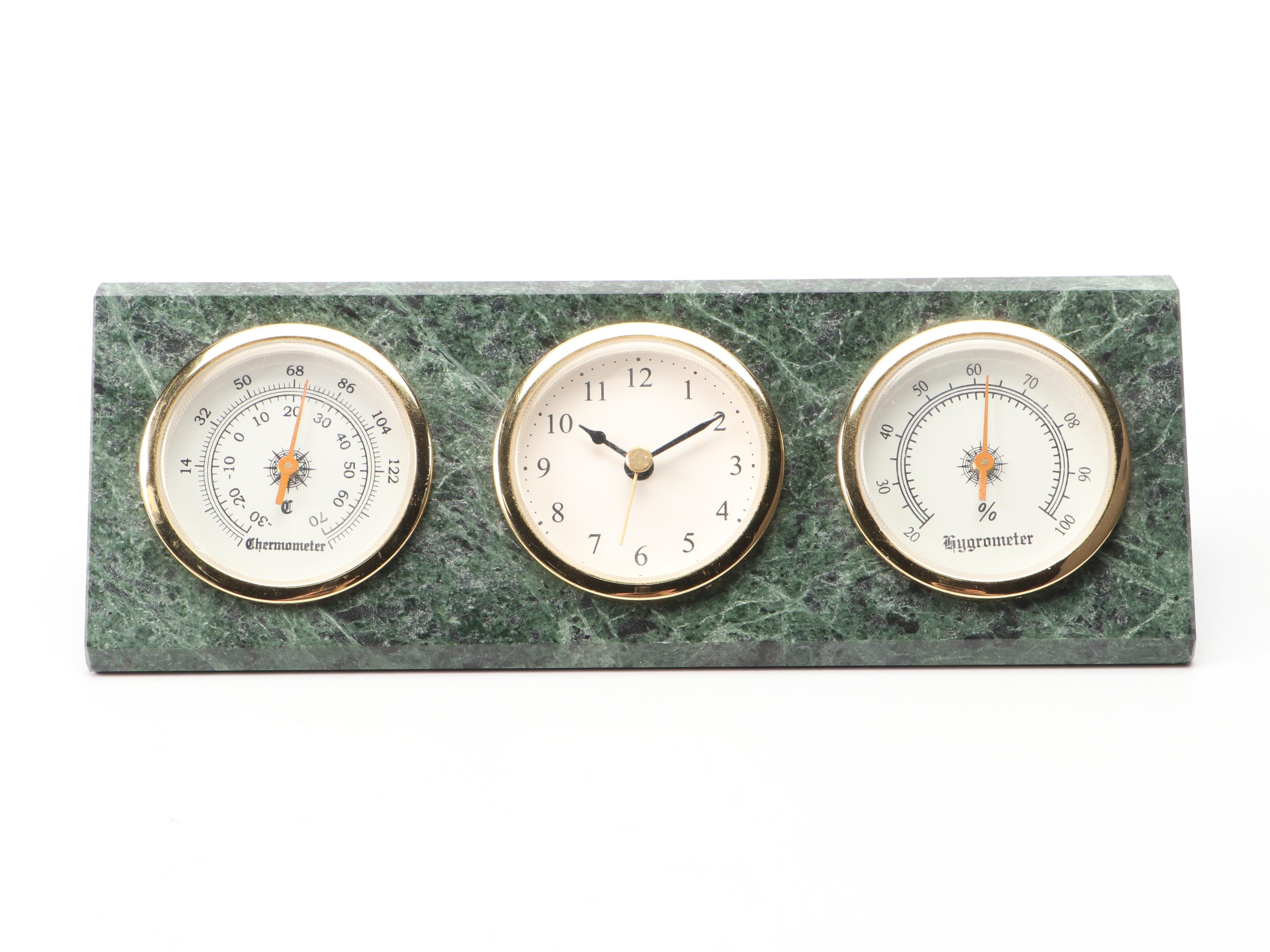Marble Desk Top Weather Set with Hygrometer, Thermometer, and Clock