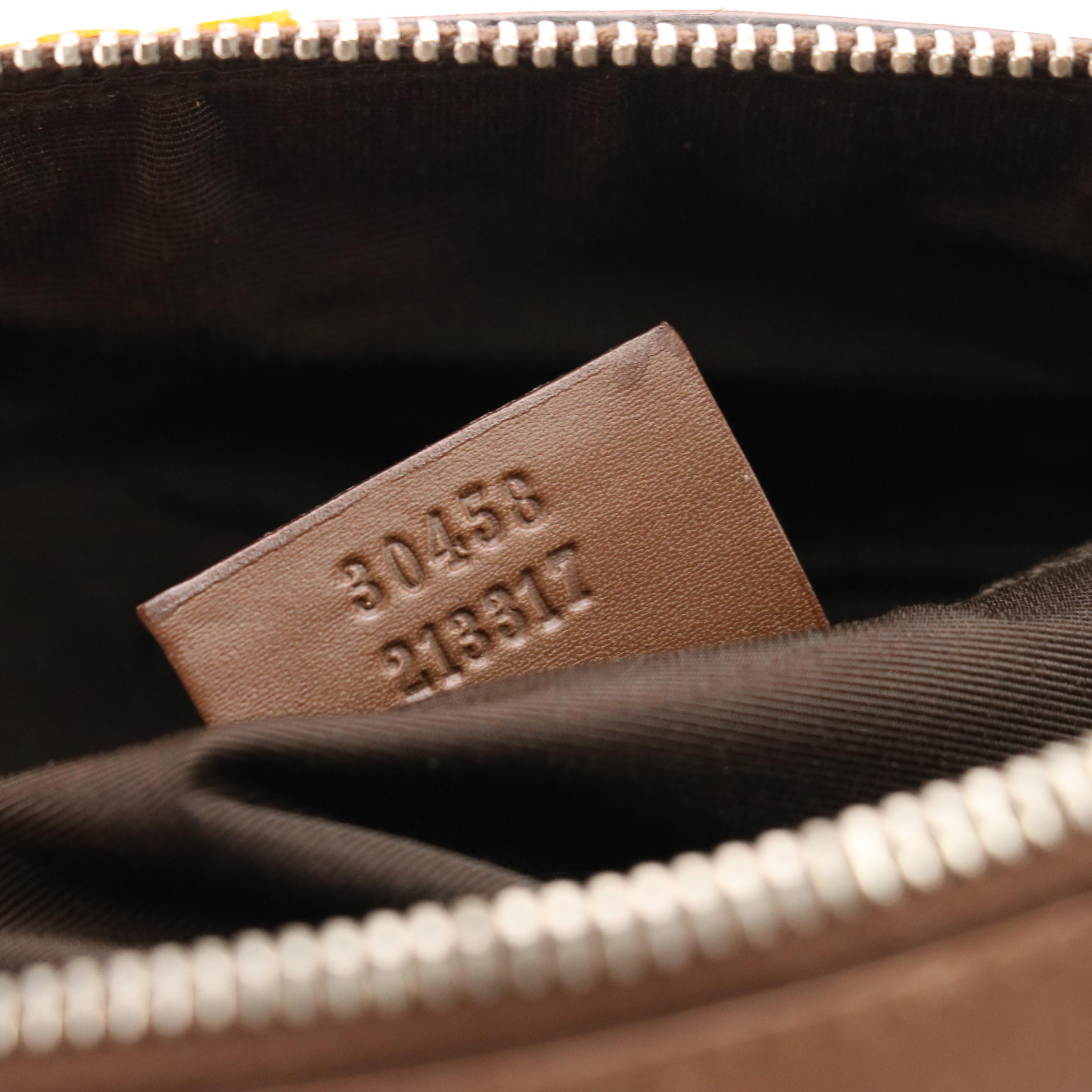 Gucci Mini Boston Bag in GG Canvas and Brown Leather Trim