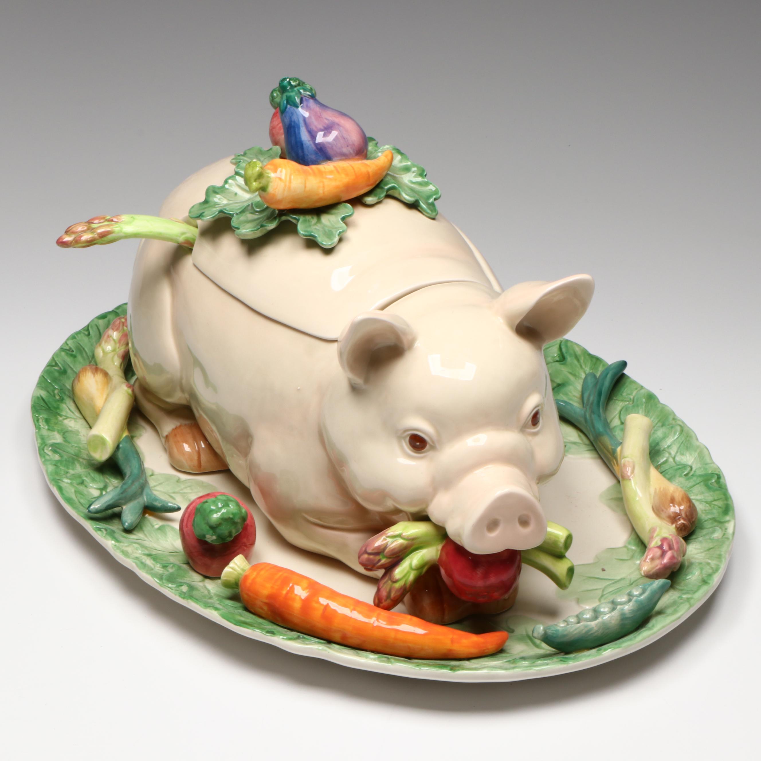 Fitz & Floyd "French Market" Pig Shaped Ceramic Tureen