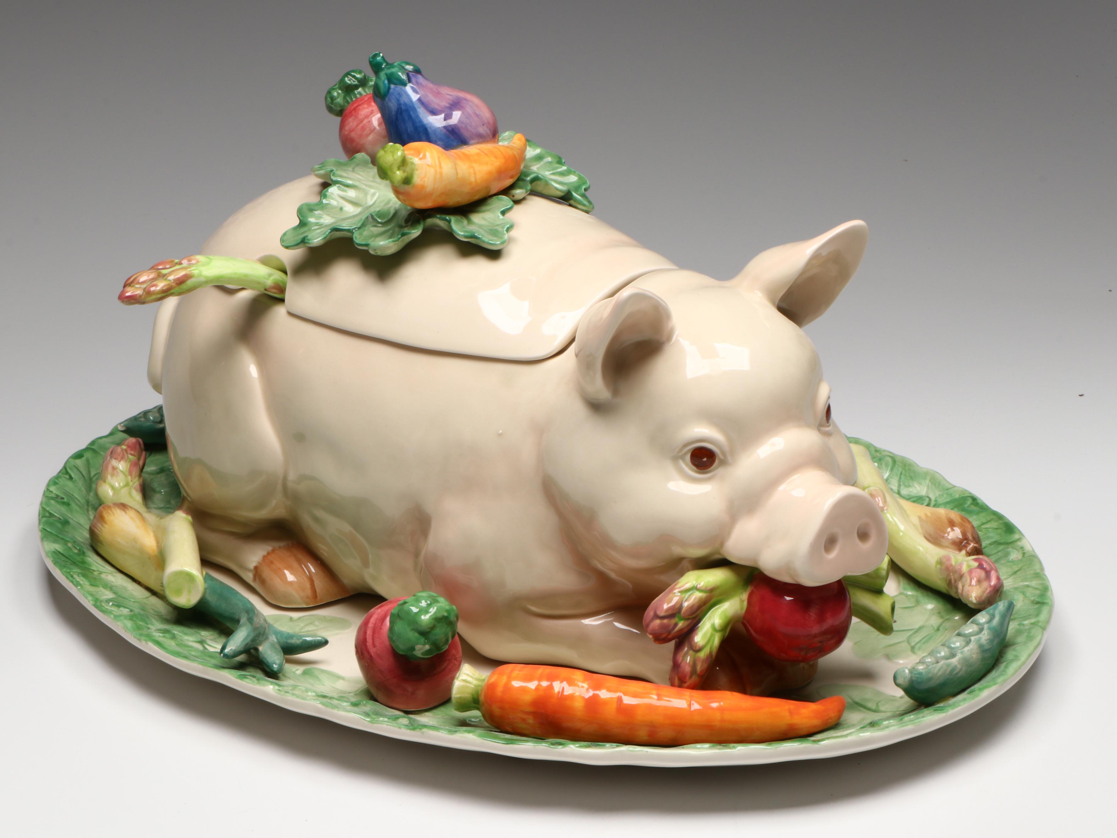 Fitz & Floyd "French Market" Pig Shaped Ceramic Tureen