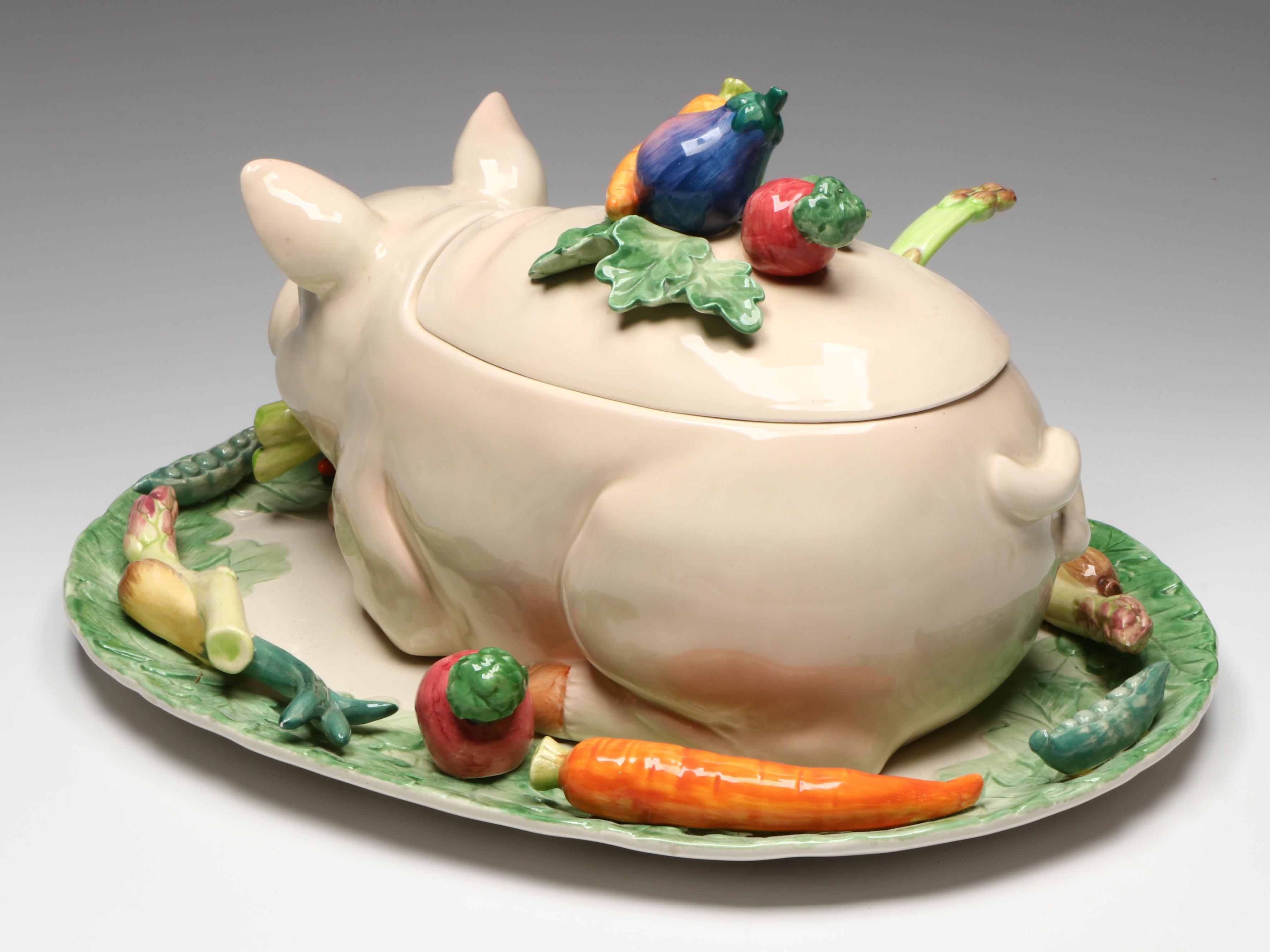 Fitz & Floyd "French Market" Pig Shaped Ceramic Tureen