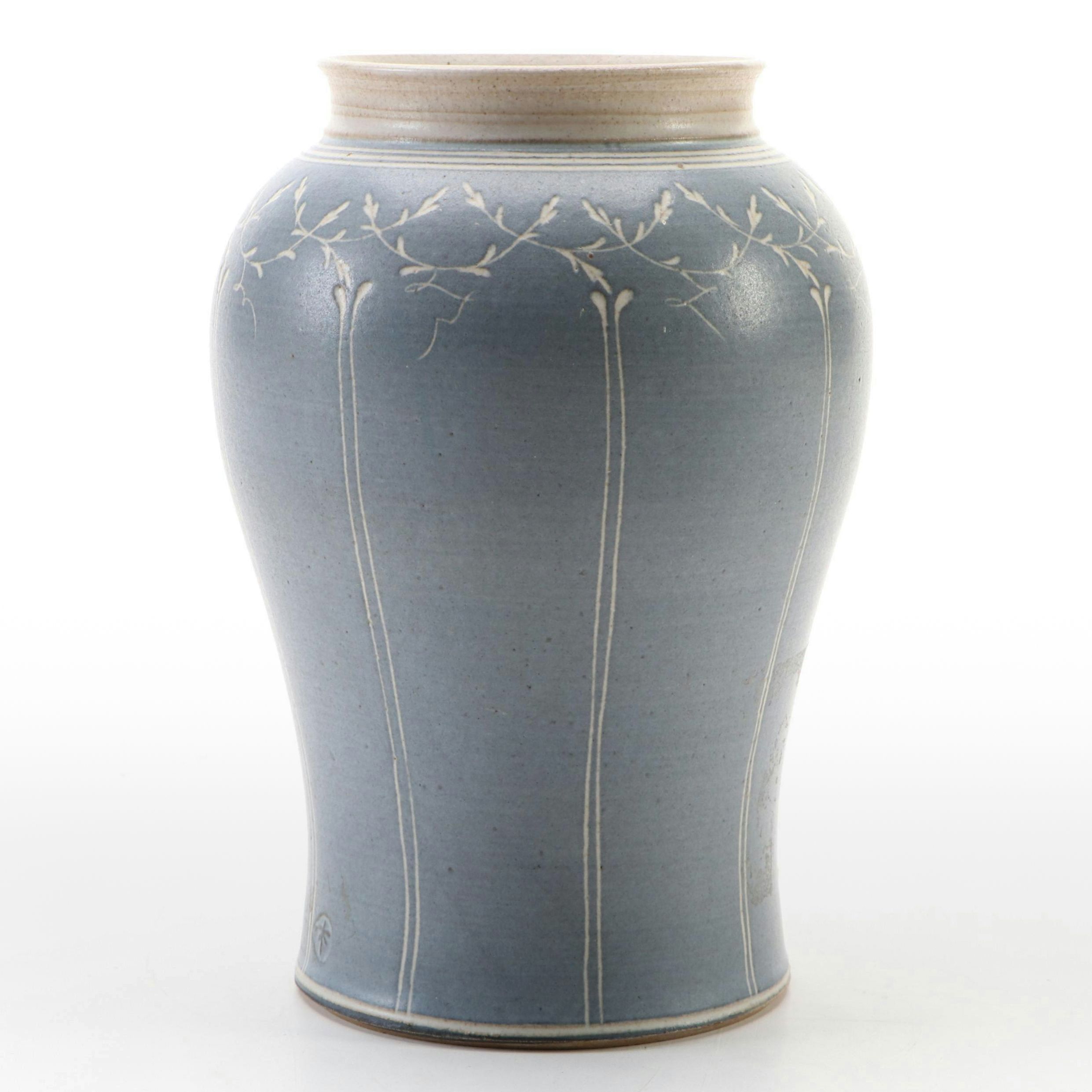 American Studio Art Pottery Blue and White Vase