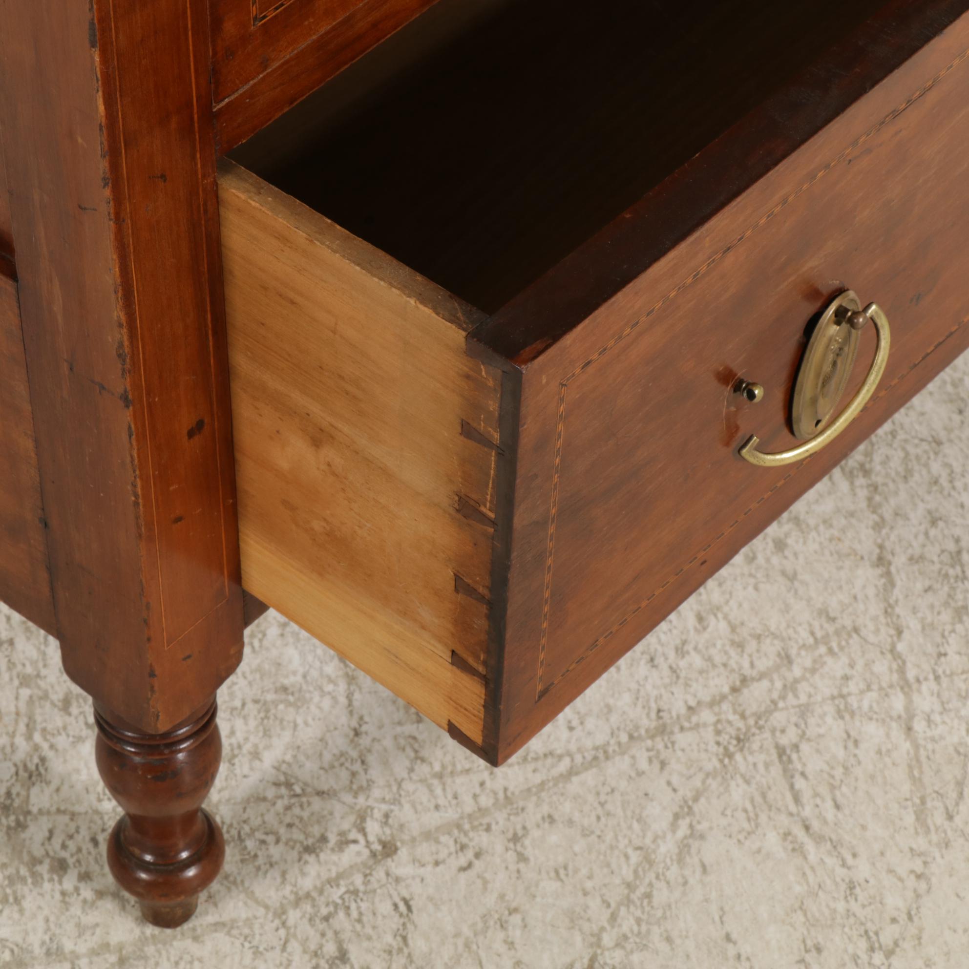 Sheraton Style Cherry Chest of Drawers with Inlay Mahogany, Early to Mid 19th C.